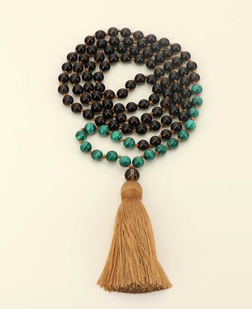 Malachite and Smoky Quartz Beads Meditation Knotted Mala、mySite、topwebapps