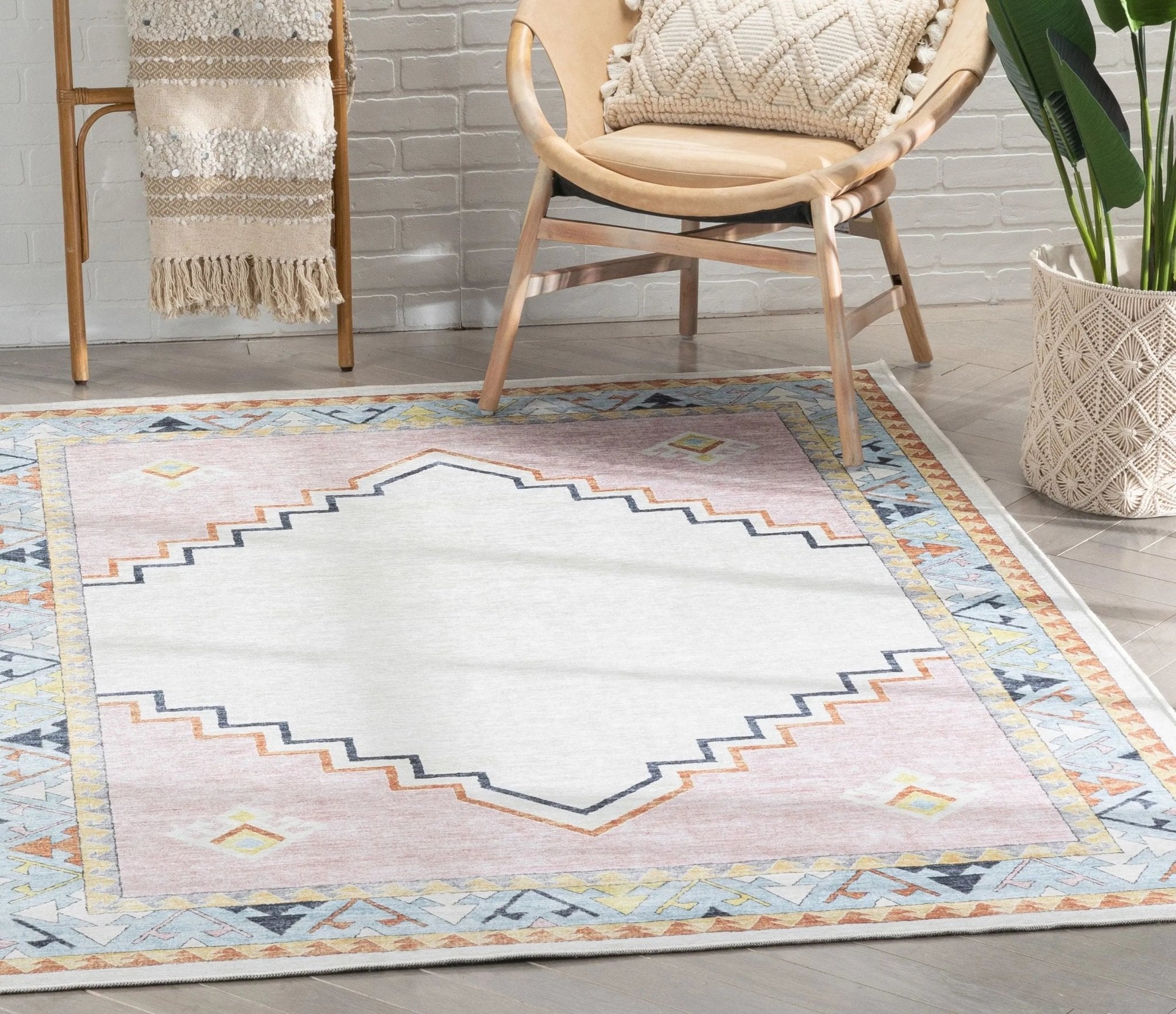 Ethnic Soft Medallion Modern Pink Beige Kids Flat-Weave Rug、mySite、gigharbornorthrealestate