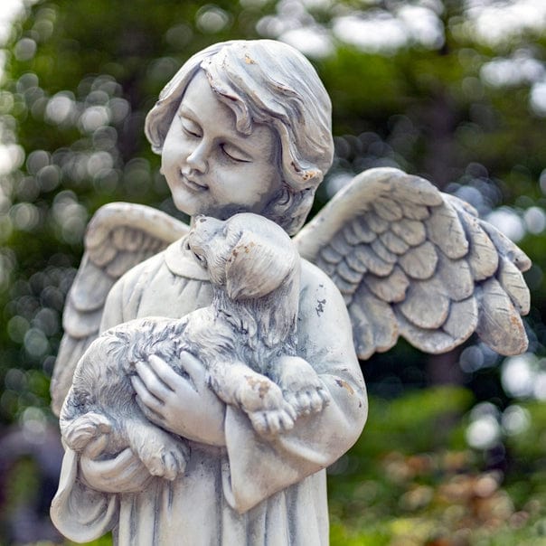 39 Tall Magnesium Angel Statue Holding Dog- Antique White or Bronze、mySite、g9winljtr