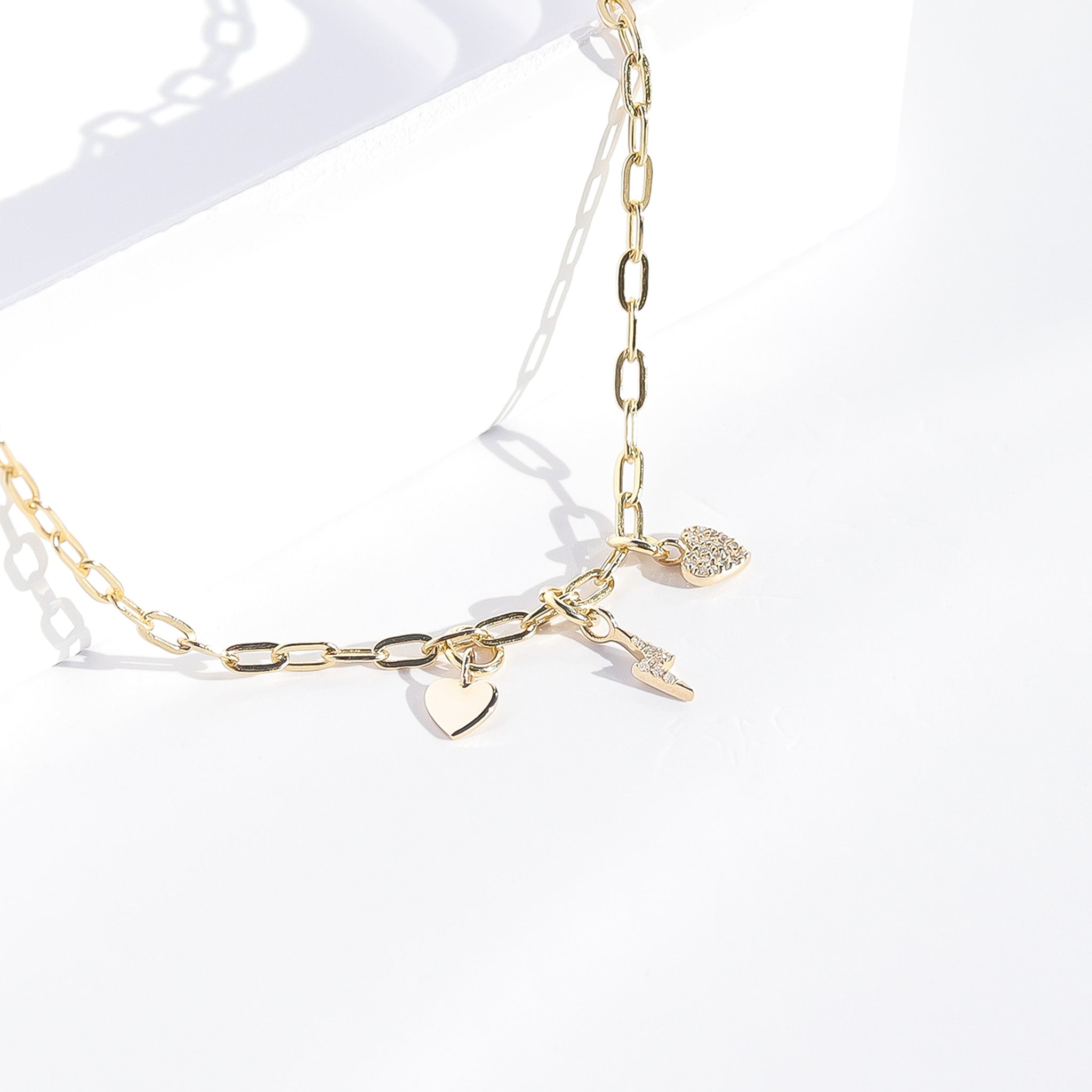 Permanent Jewelry 14K Solid Gold Diamond Heart Charm / PMJ1001、mySite、dreamappss