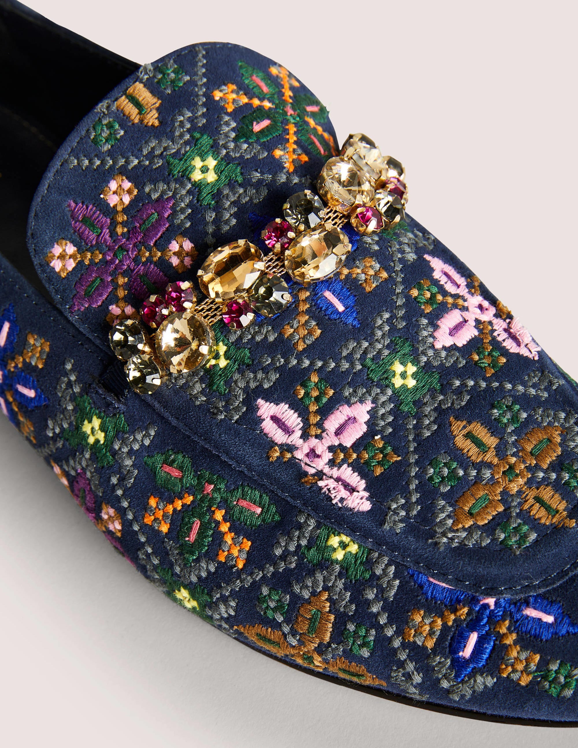  Embellished Trim Loafers-Navy Embroidered、mySite、ashleygrahame