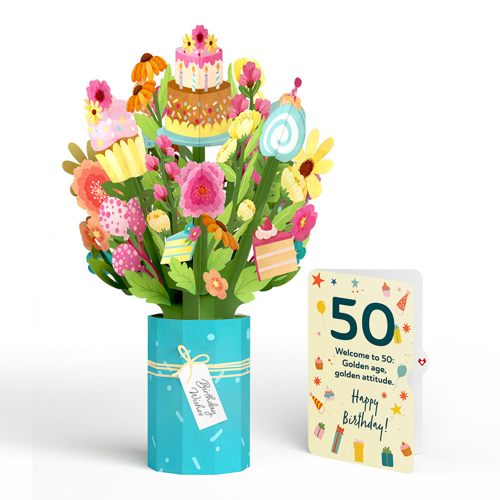 Sweet 50th Birthday Wishes Bouquet and Sentiment Set、mySite、solidvoid