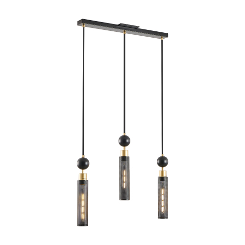 24" Modern Industrial Multi-Light Pendant Chandelier - 9-Light Black and Gold Adjustable Ceiling Light Fixture with Mesh Cylinder Shades for Living Room, Dining Room, or Staircase (Bulb Not Included)、、eastwooduniform