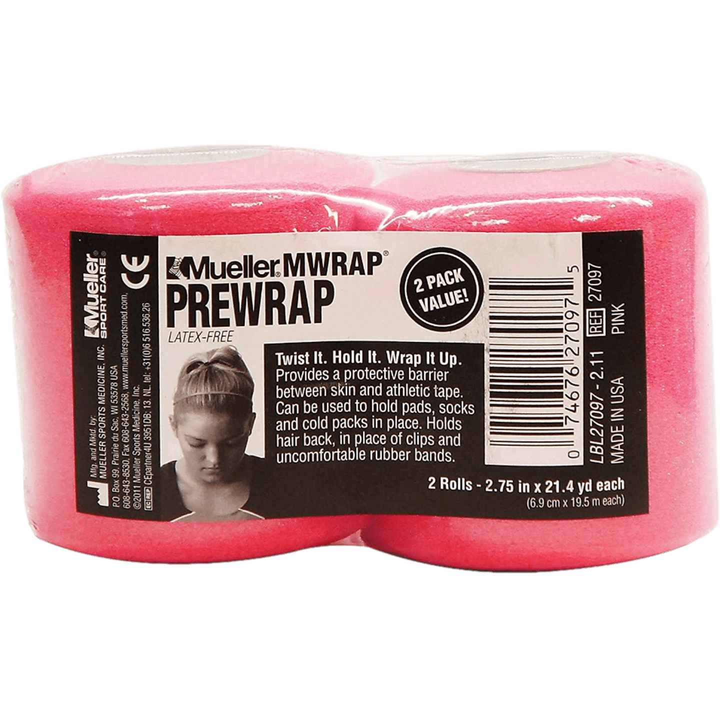 Mueller MWrap Pre Wrap 2-Pack Pink、mySite、noshort