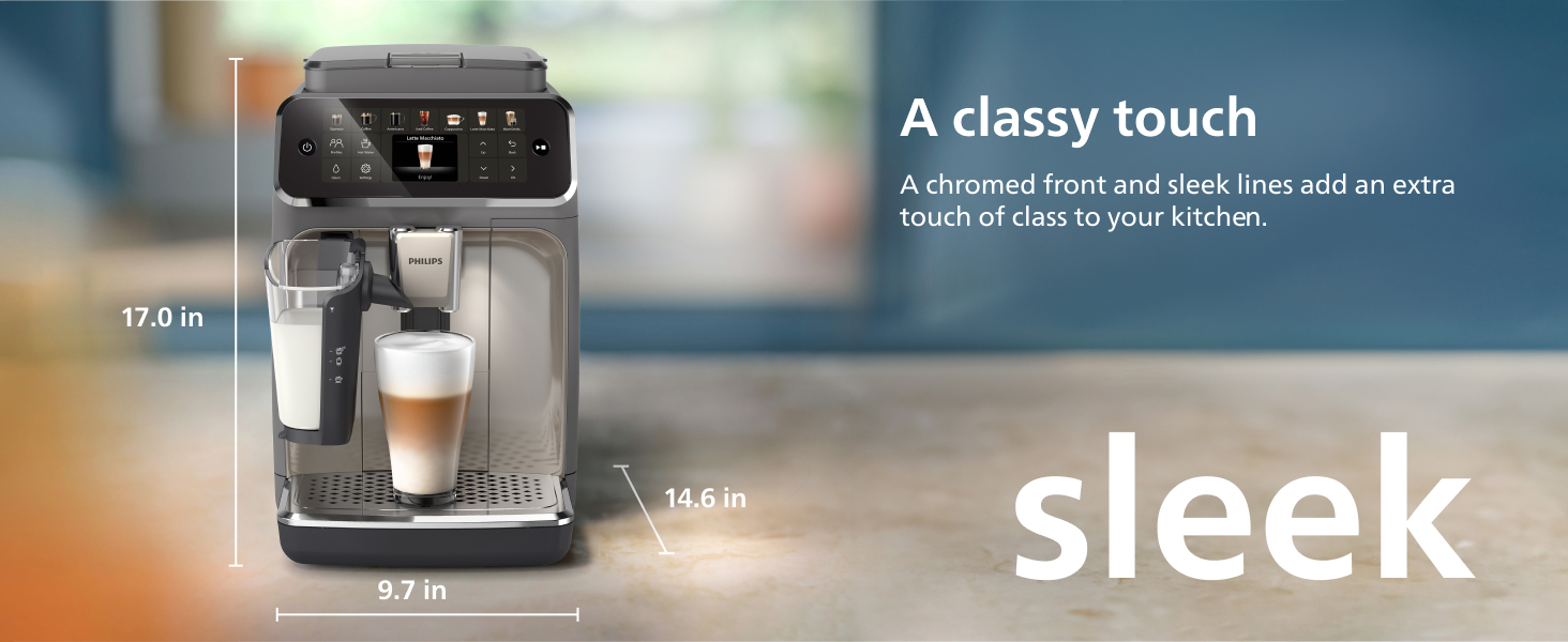 Coffee machine design sleek classy touch chromed front