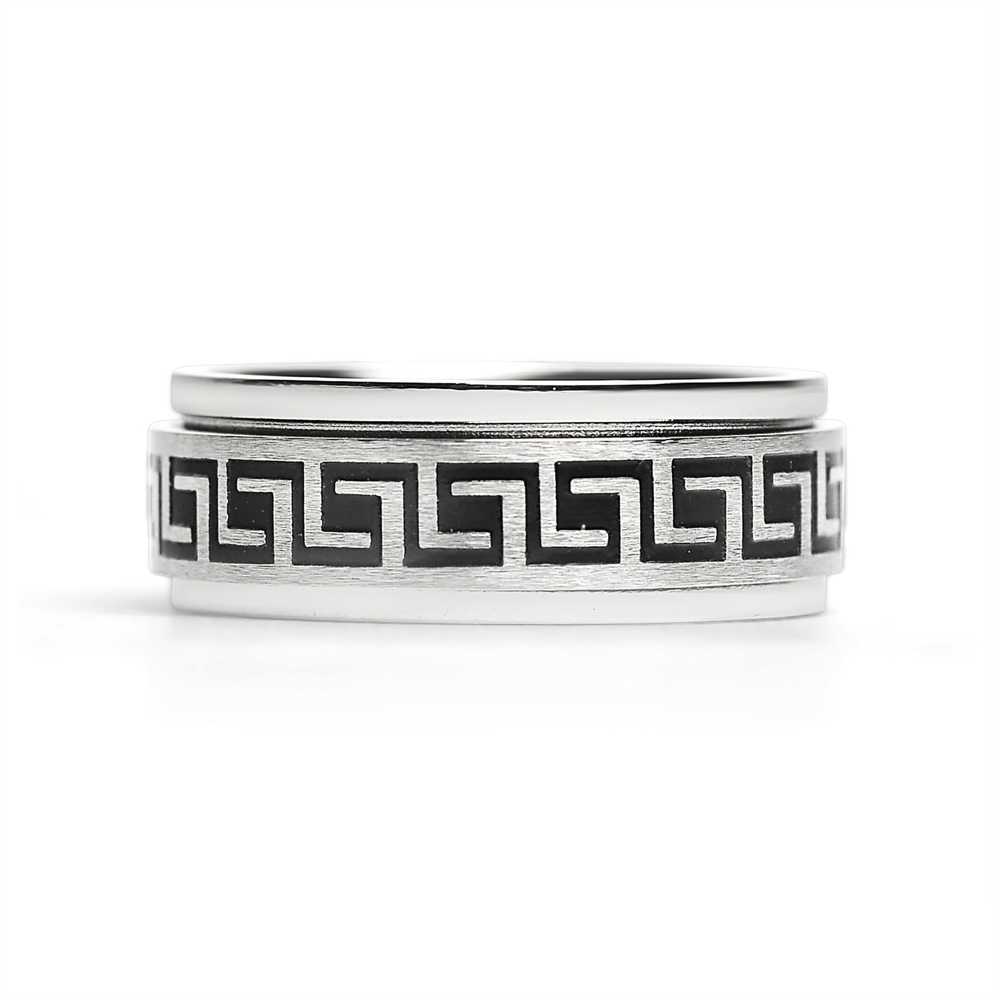 Stainless Steel Black Greek Key Spinner Center Polished Ring / SRJ2056、mySite、dreamappss