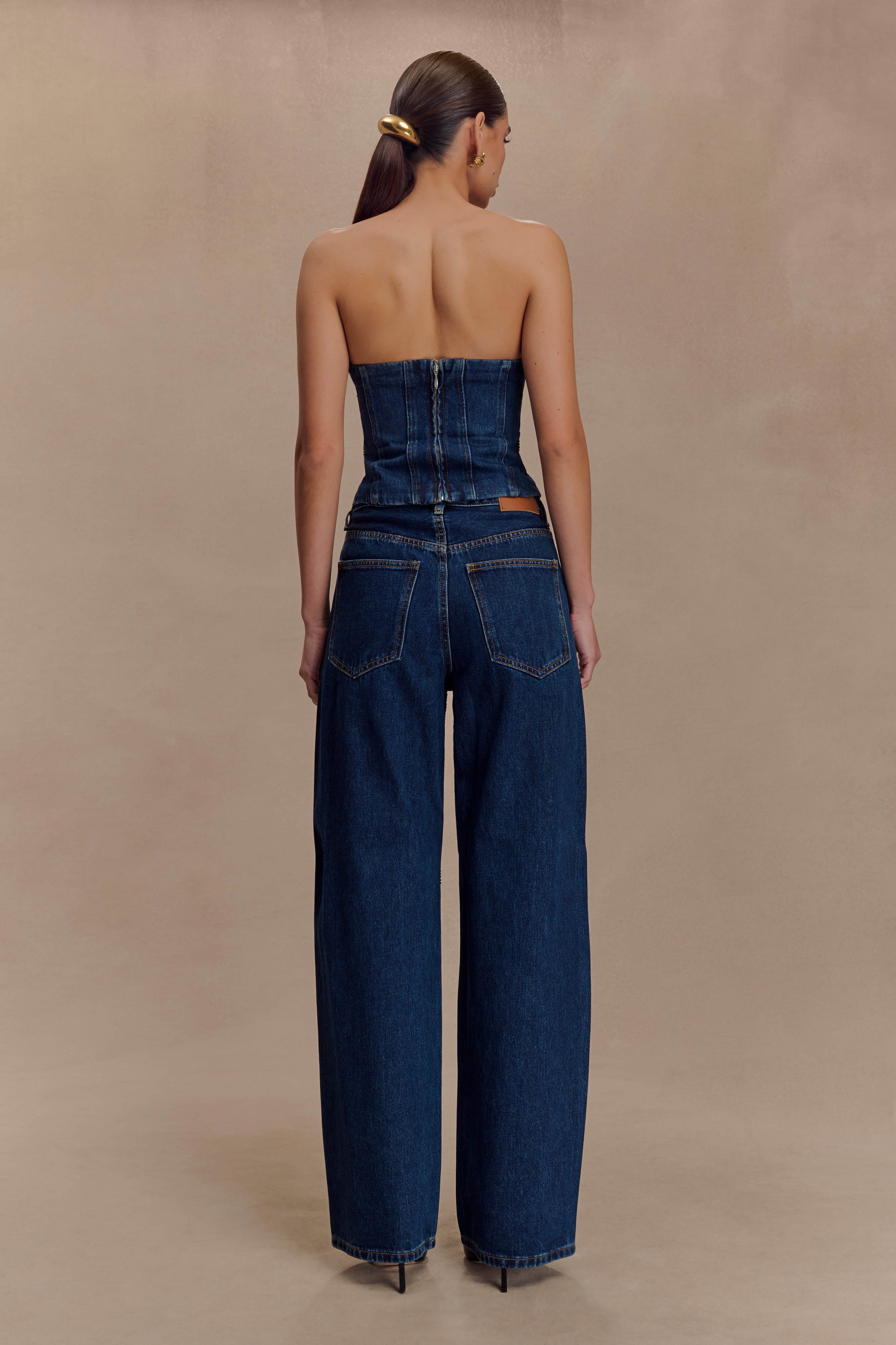 Laina Mid Rise Diamante Denim Jeans - Midnight Blue、mySite、solidvoid