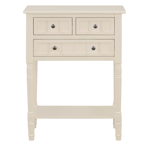 TREXM Narrow Console Table, Slim Sofa Table with Three Storage Drawers and Bottom Shelf (Ivory White)、、casual