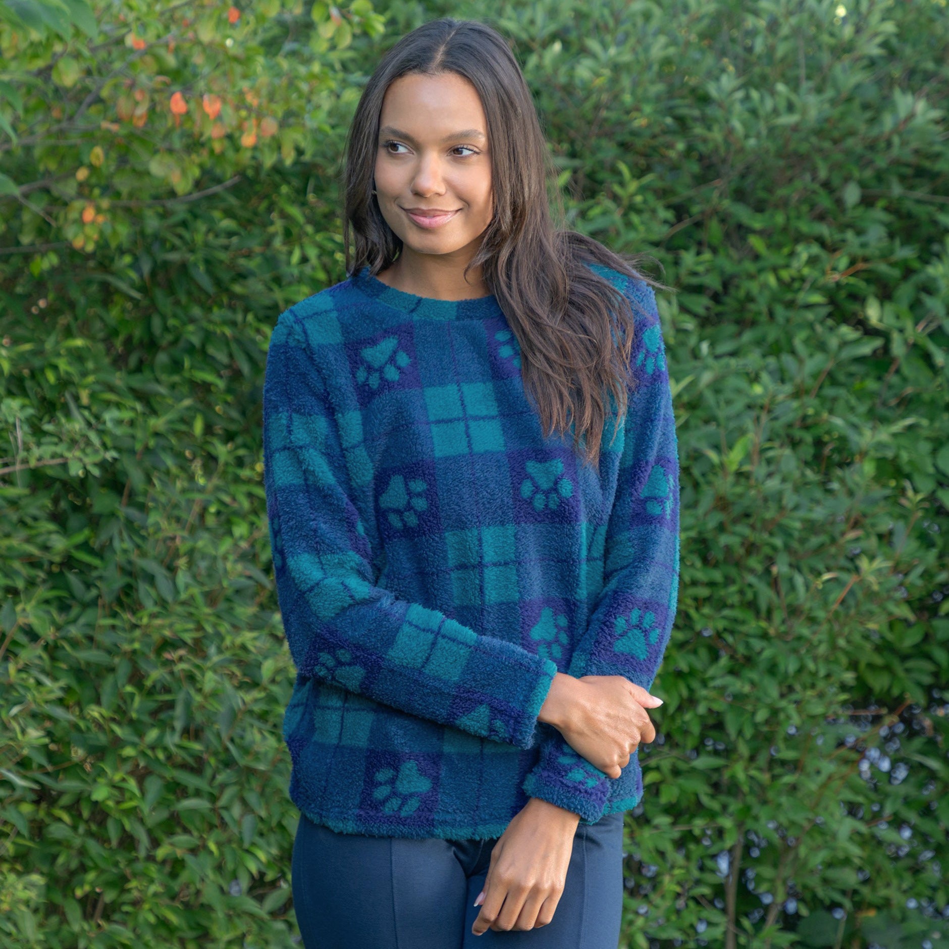 Large Check Plaid Paws Plush Sherpa Fleece Pullover、mySite、camillekostekn