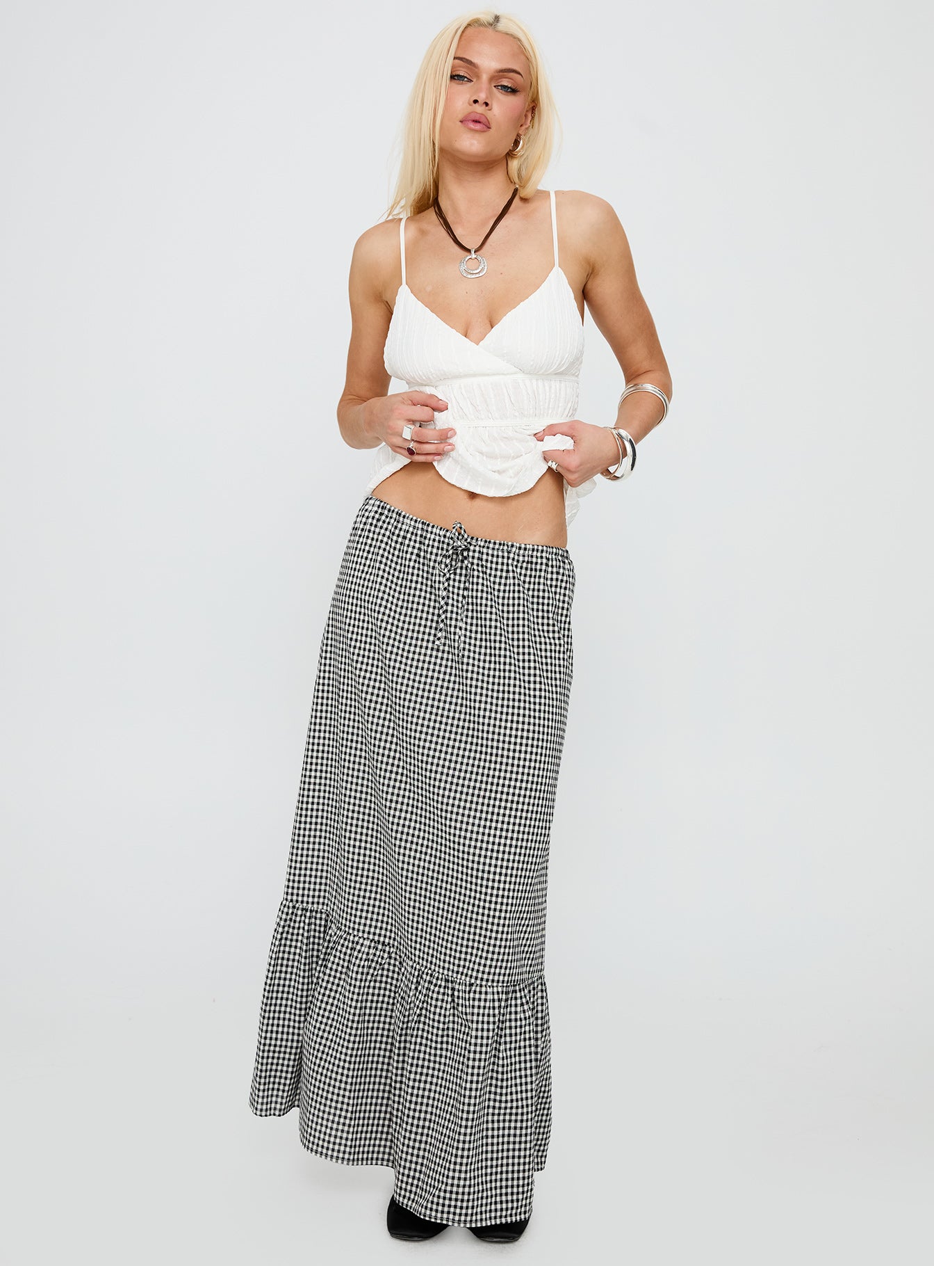 Modern Girl Maxi Skirt Black / White Gingham、mySite、solidvoid