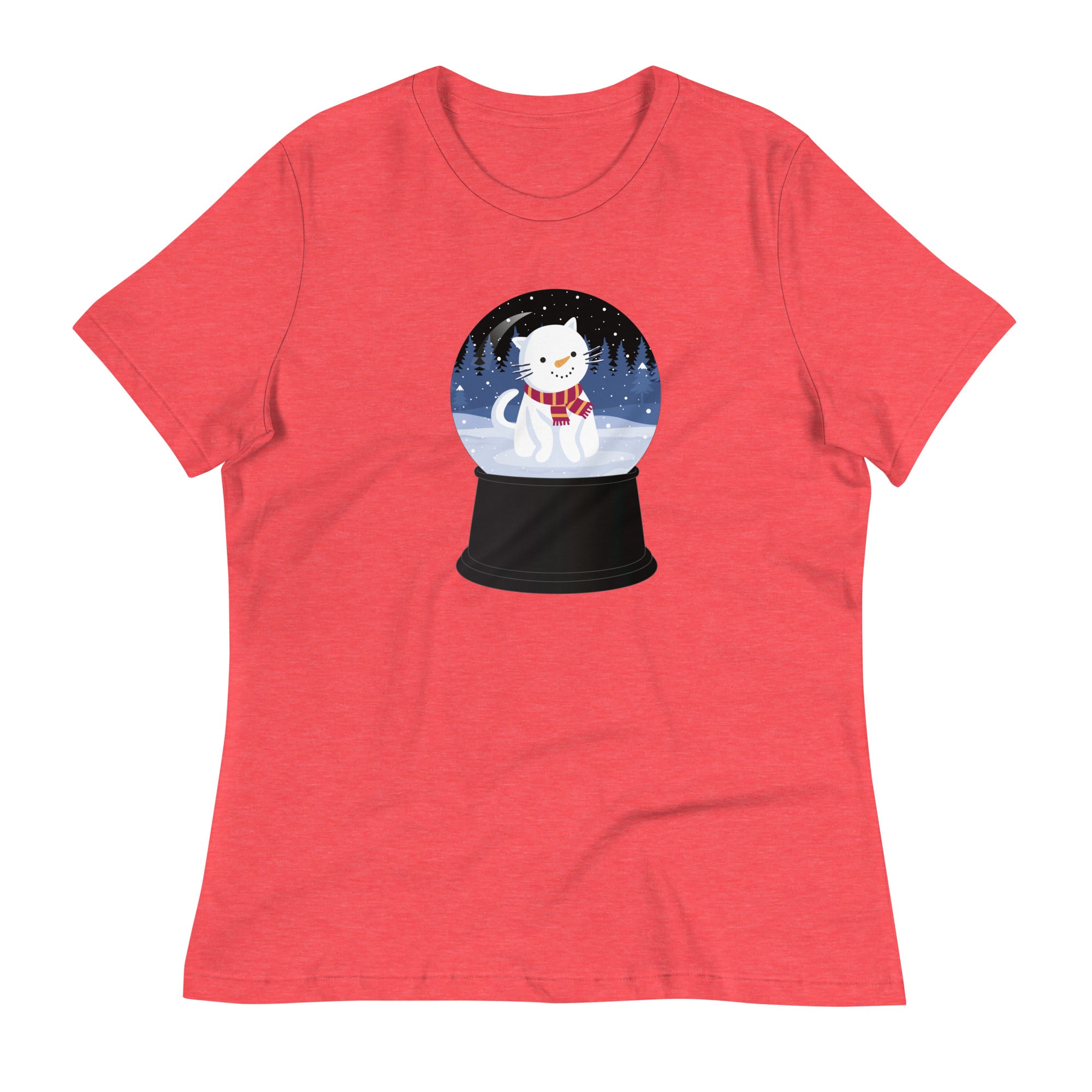 Snowman Kitty Snow Globe Women's Relaxed T-Shirt、mySite、camillekostekn
