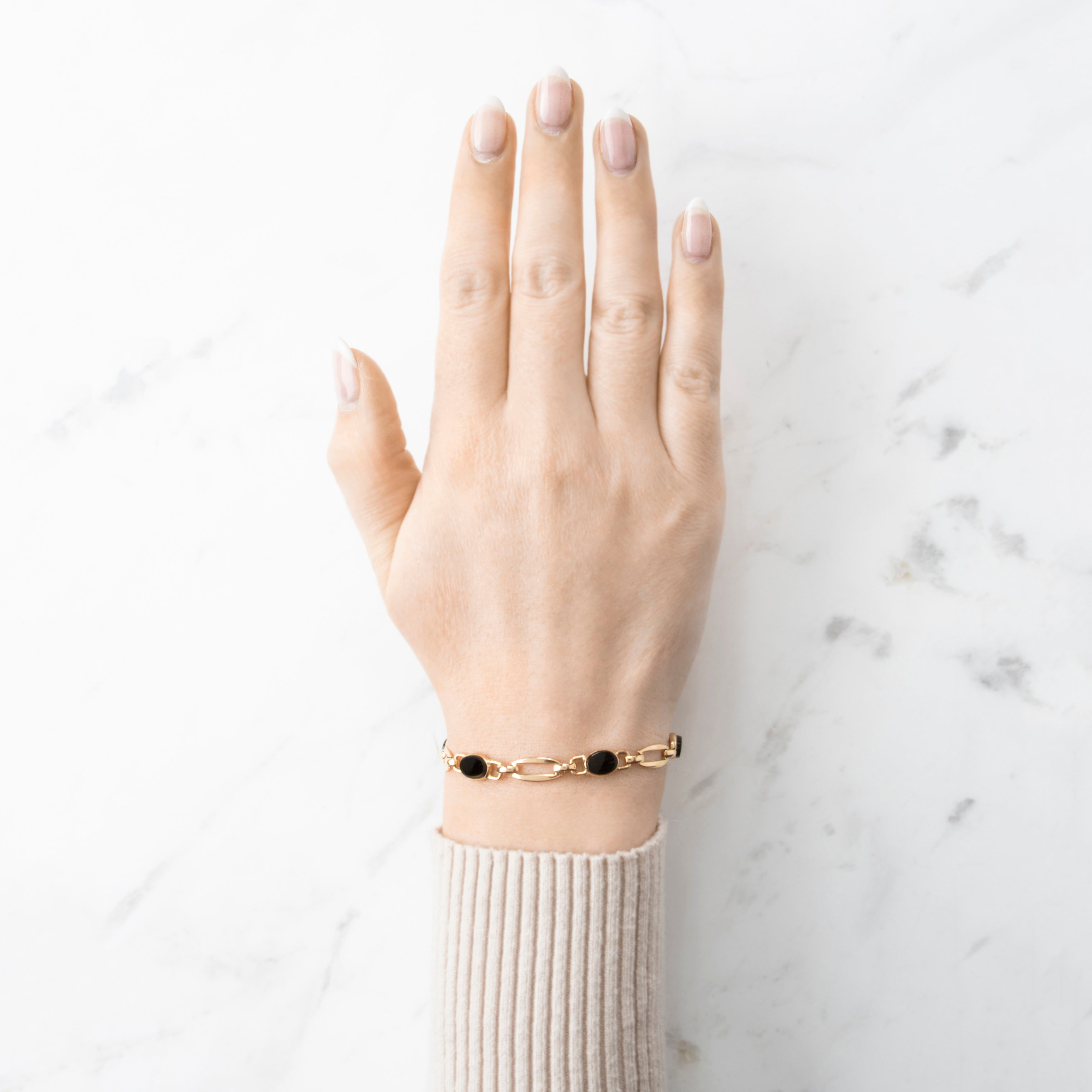 Vintage 14k Yellow Gold 3.7cttw Onyx Oblong Link Bracelet 7.25、mySite、hinf8tx79