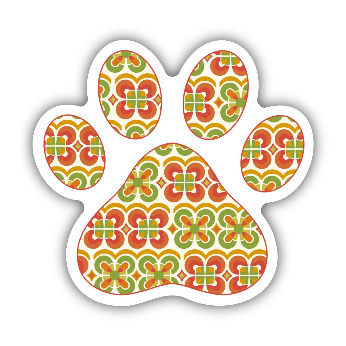  Green and Orange Pattern Paw Print Sticker、mySite、ghnorth