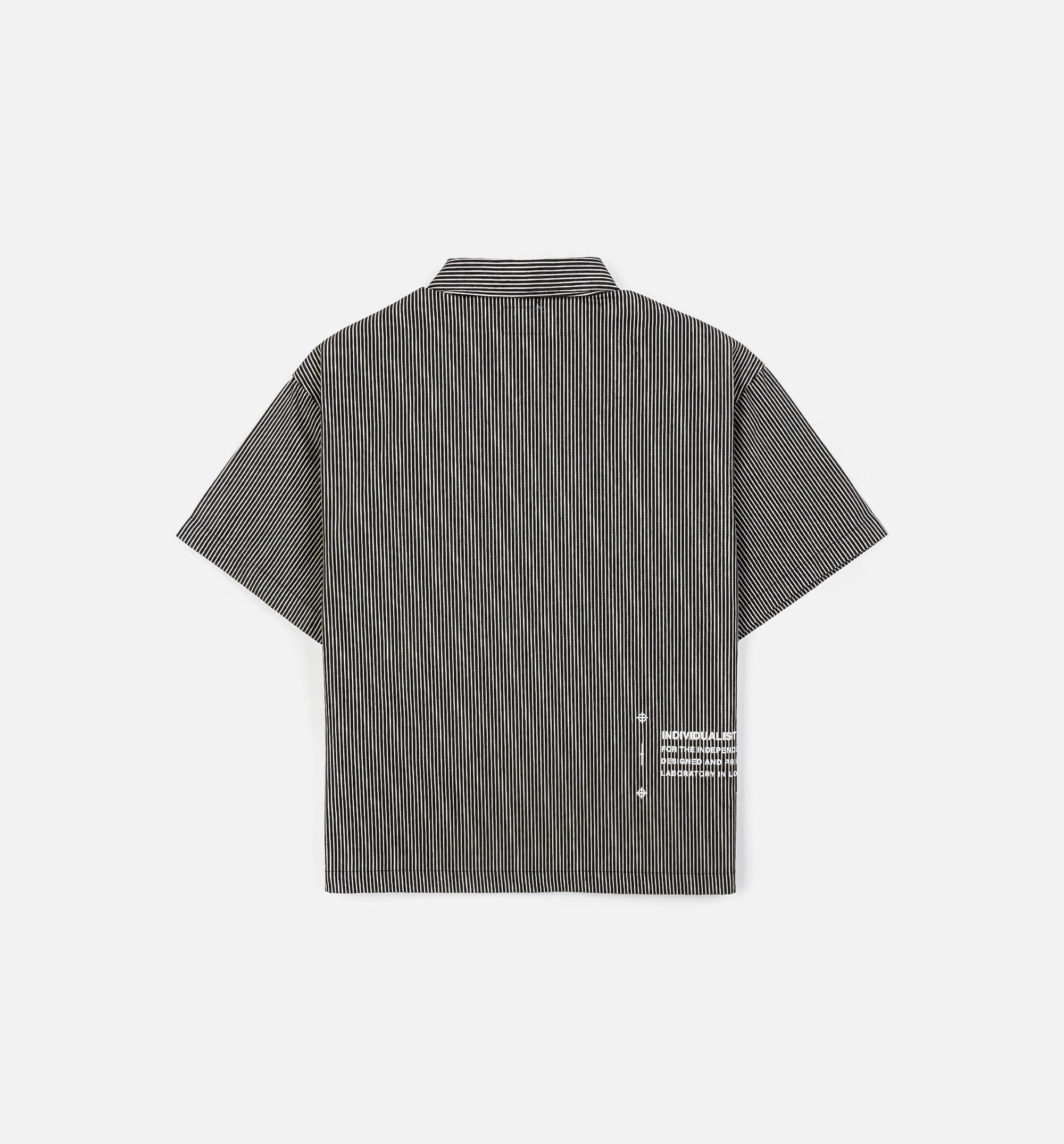 Boxy Striped Work Button Up Mens Short Sleeve Shirt - Black/White、mySite、dreamappss