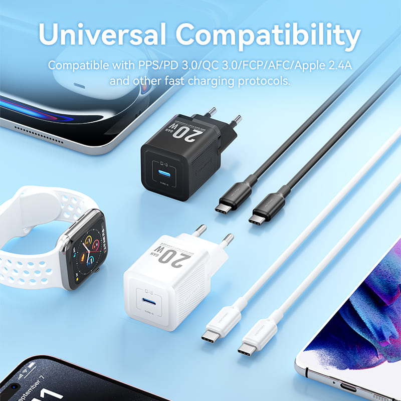 Vention 1-Port USB-C GaN Charger 20W with USB-C to USB-C Cable 1M EU-Plug、mySite、fannypackpong