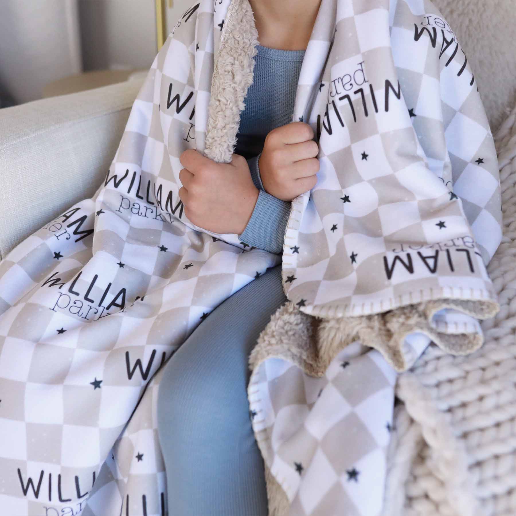  Personalized Fuzzy Kids Blanket | Taupe Check、mySite、layawaytickets