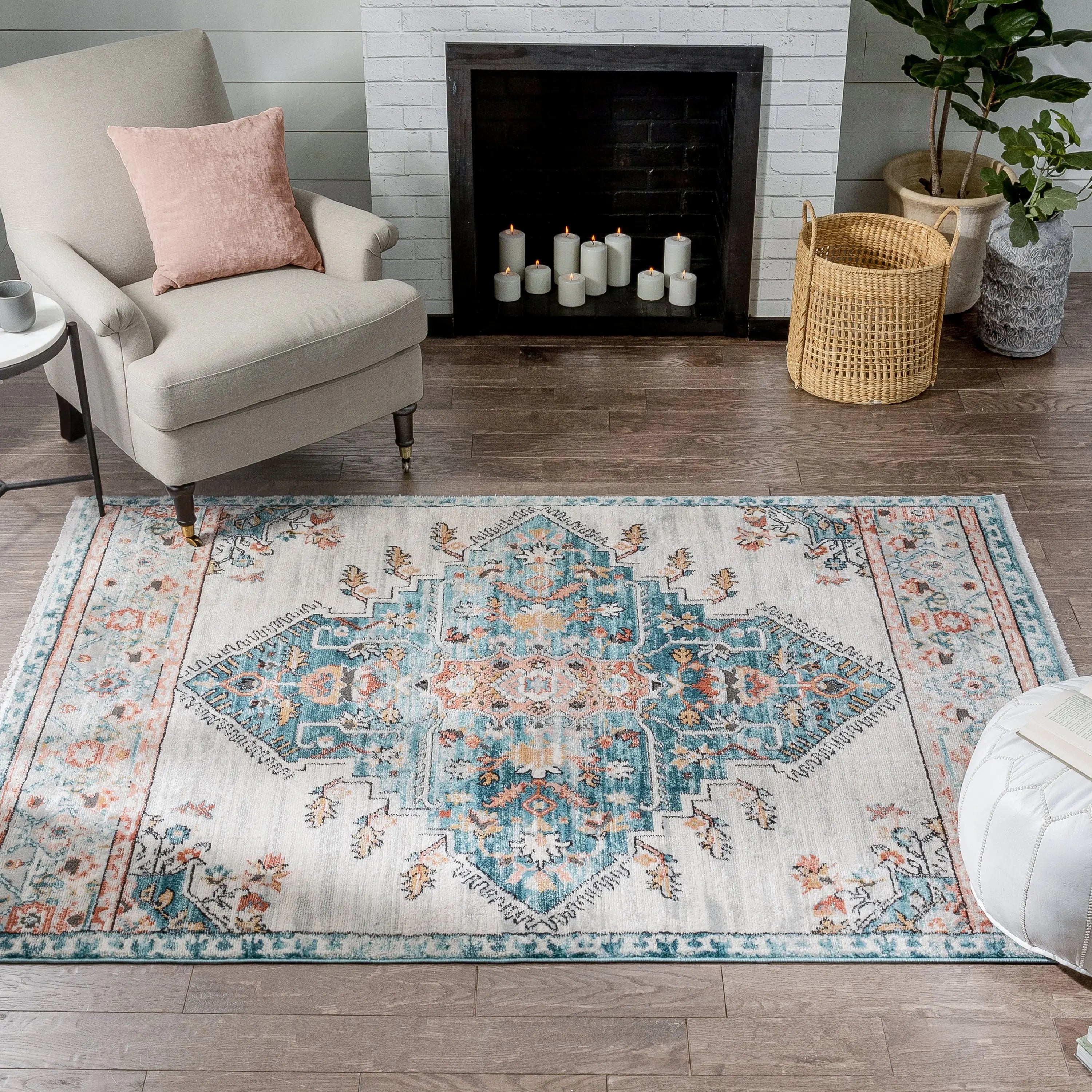 Manor Vintage Bohemian Medallion Oriental Blue Rug、mySite、gigharbornorthrealestate