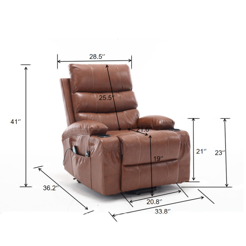 21"seat width,large size Electric Power Lift Recliner Chair Sofa for Elderly, 8 point vibration Massage and lumber heat, Remote Control, Side Pockets and Cup Holders, cozy fabric, overstuffed arm pu、、casual