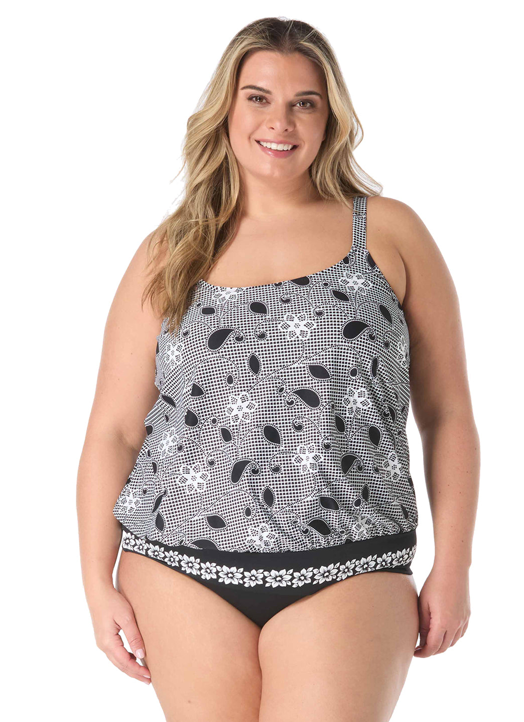 Beach House Women's Plus Size Floral Allure Sarah Blouson Tankini Top、mySite、noshort