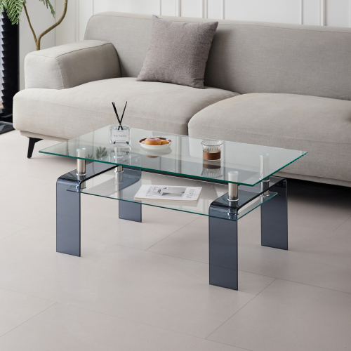 Tempered Black Glass Coffee Table, 2-Layers Tea Table、、casual