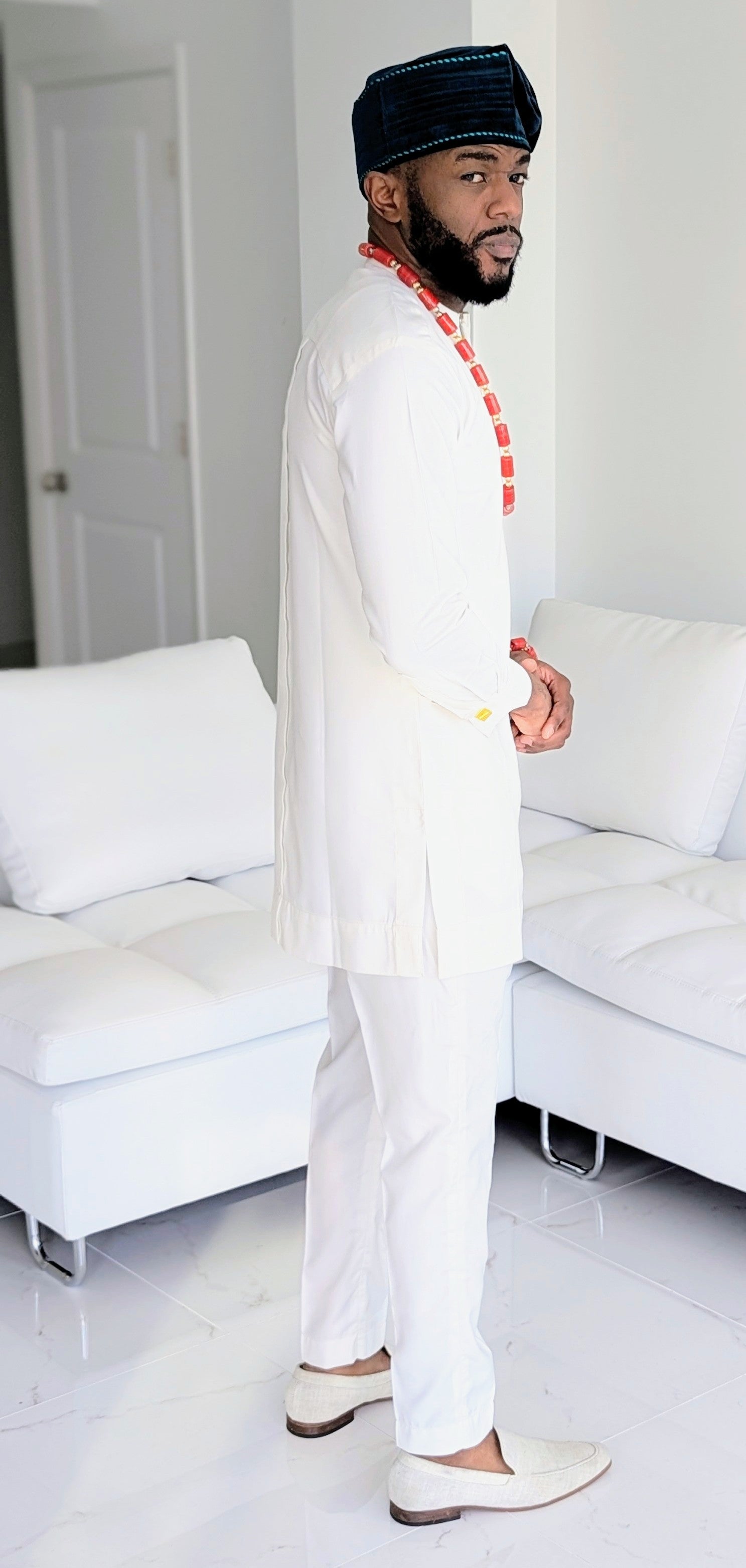 Dupsie's Birnin Gwari Prestige Ivory and Green Dashiki Suit DPASIG35、mySite、solidvoid