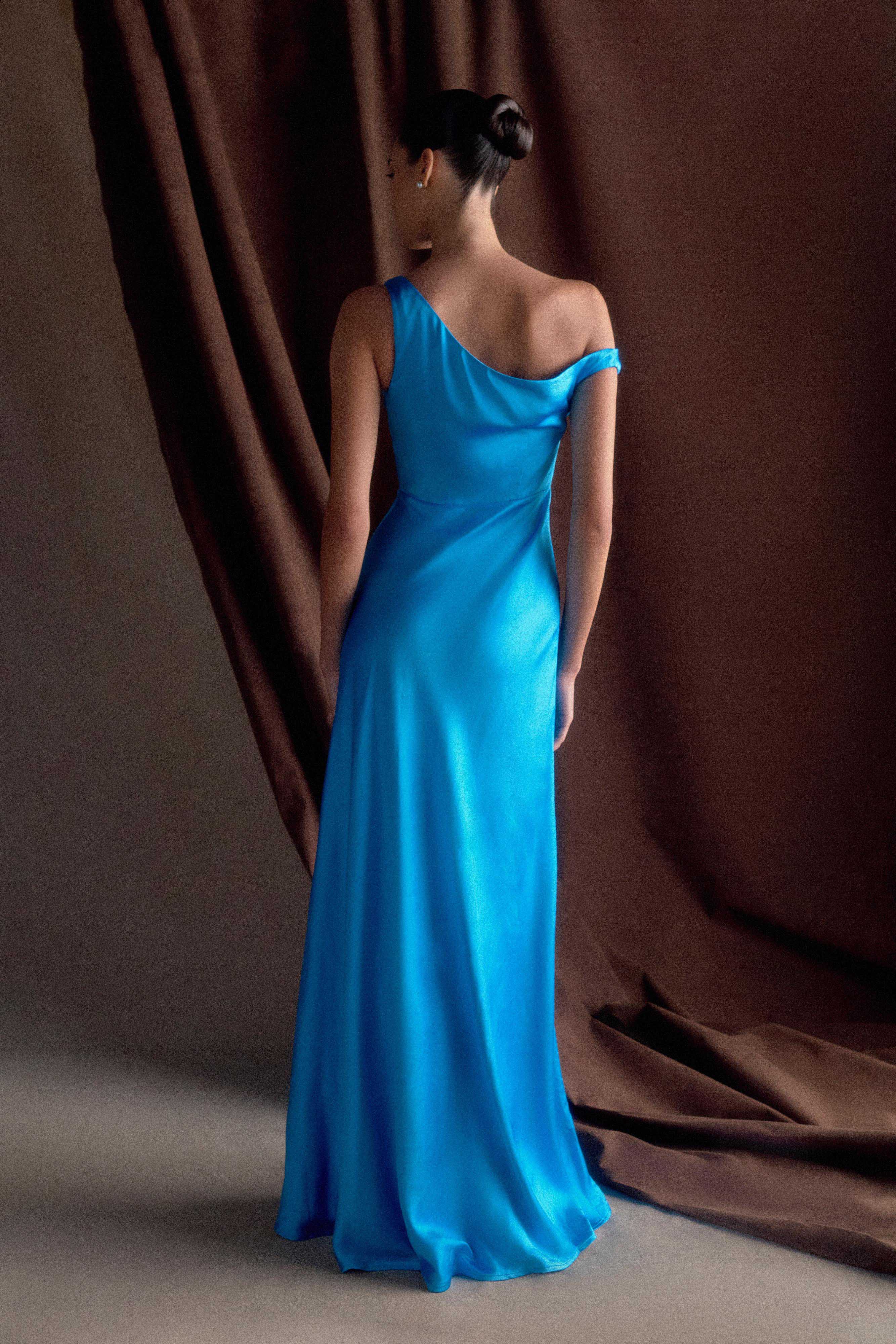 Jacinta One Shoulder Maxi Dress - Cyan Blue、mySite、solidvoid