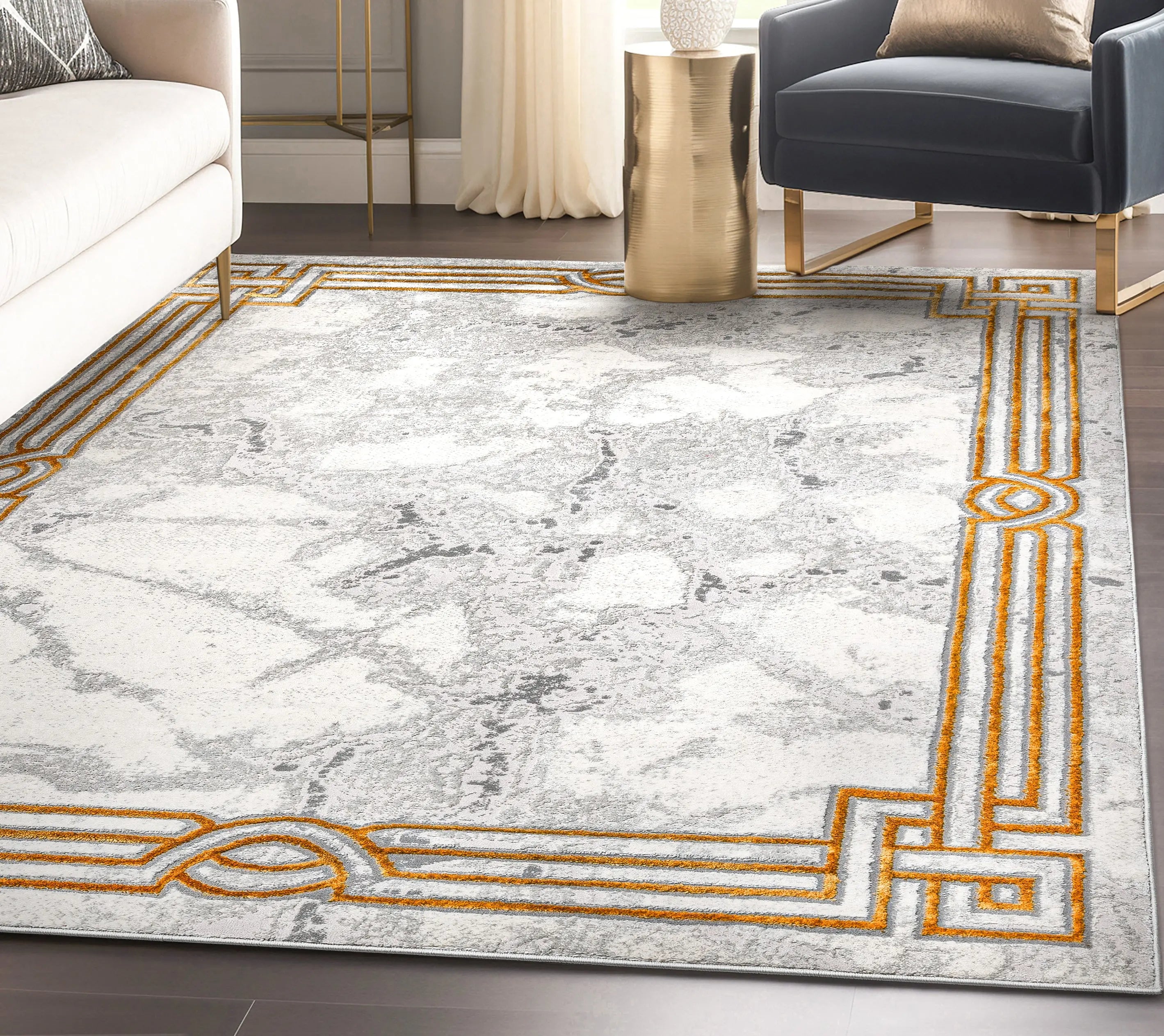 Huntington Retro Marble Border Glam Rug、mySite、gigharbornorthrealestate