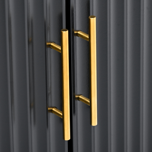 U_Style 63.1''Modern 4-Vertical Wavy Slatted Doors Sideboard,Storage Cabinet With Elegant Design, Solid Wood Legs with Painted,Metal Handles,for Dining Room,Living Room, Kitchen, or Entryway(Black)、、casual