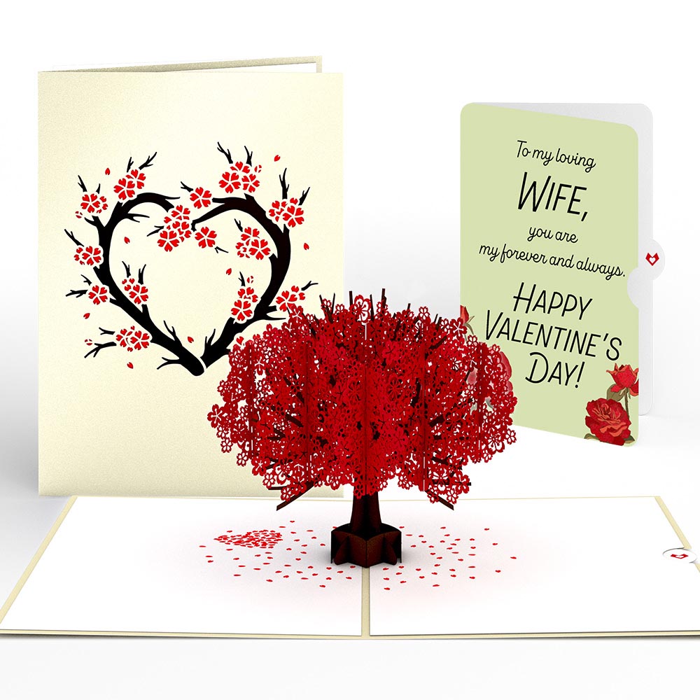 Red Sakura Tree Valentine Pop-Up Card and Sentiment Set for Wife、mySite、solidvoid
