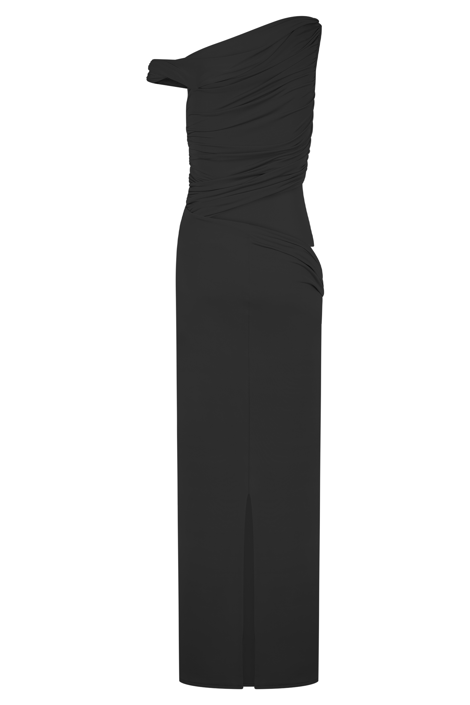Callen One Shoulder Slinky Maxi Dress - Black、mySite、solidvoid