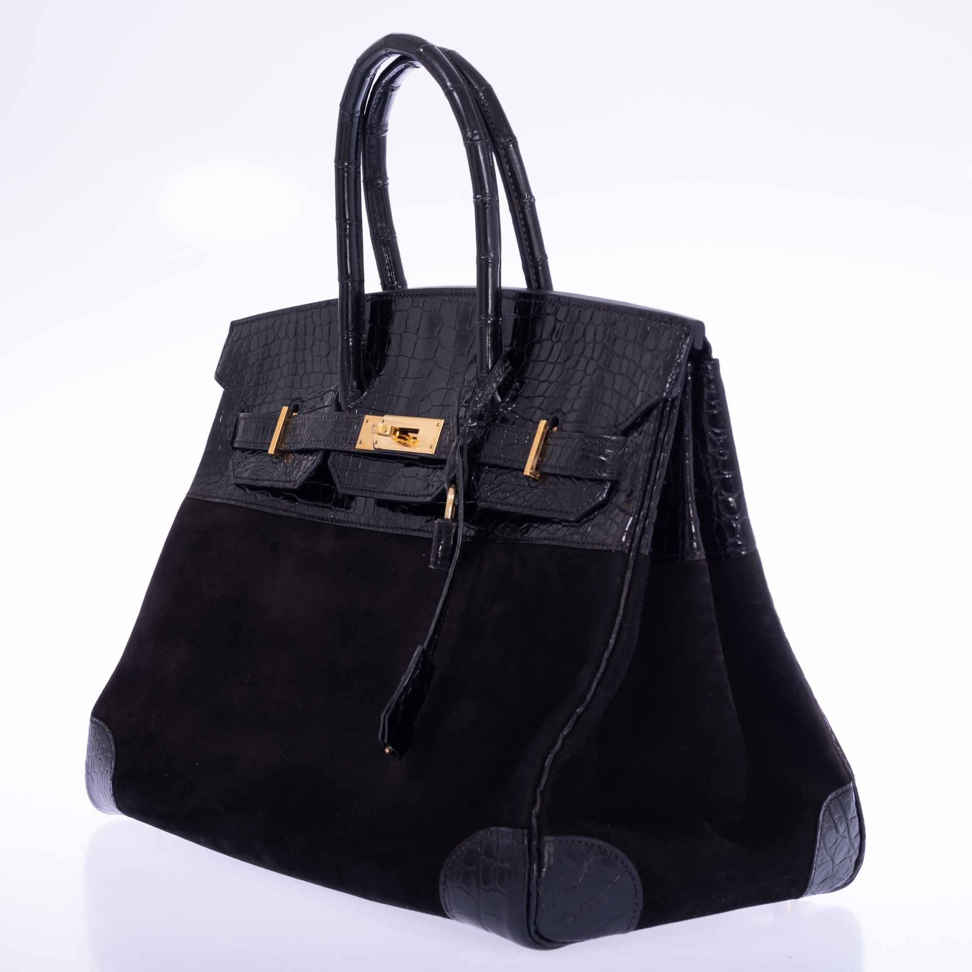 Hermès Birkin 35 Black Veau Doblis Suede & Black Porosus Crocodile Gold Hardware、mySite、garminoutage.com