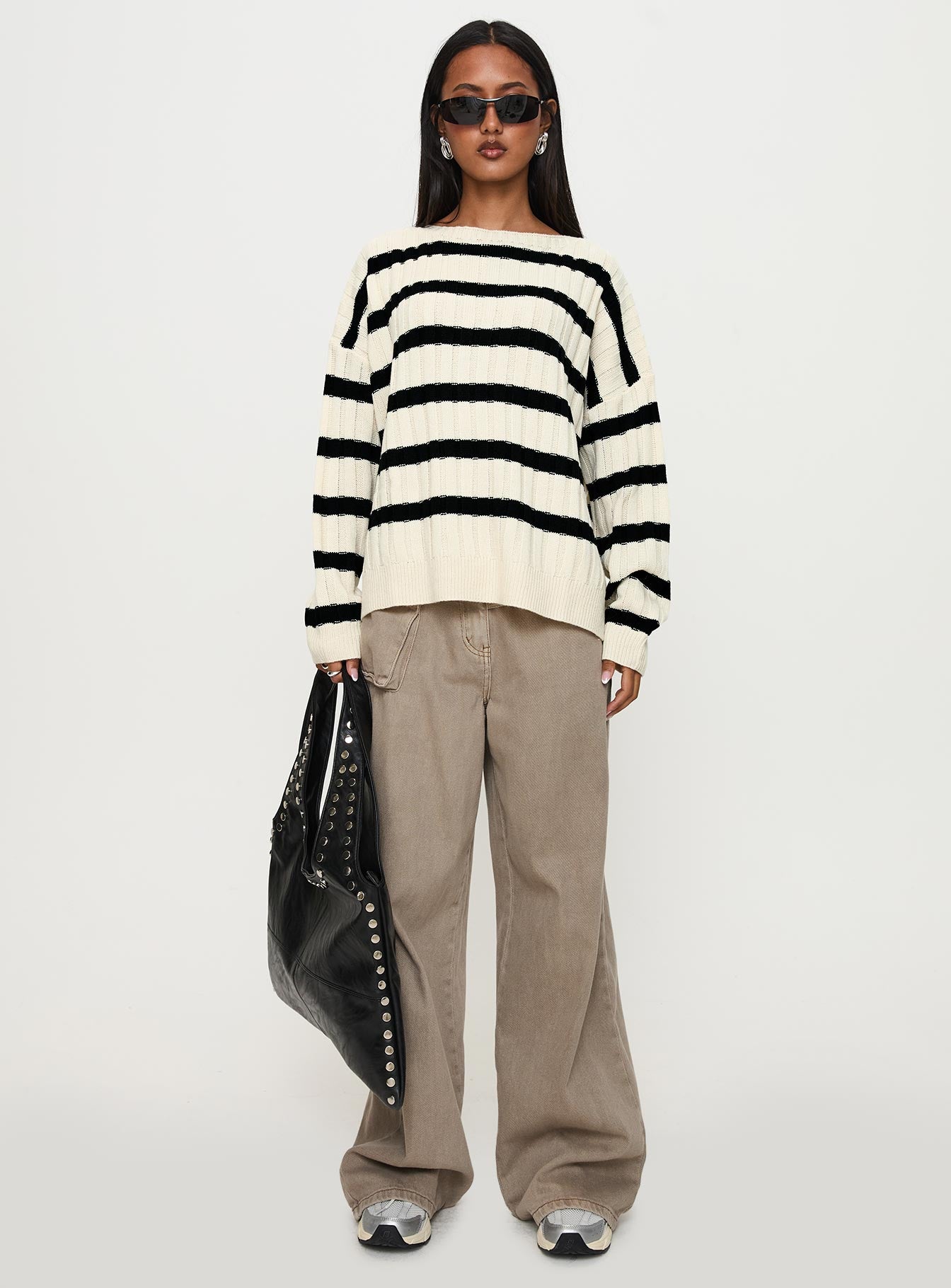 Elenita Wide Neck Knit Sweater Black / White、mySite、solidvoid