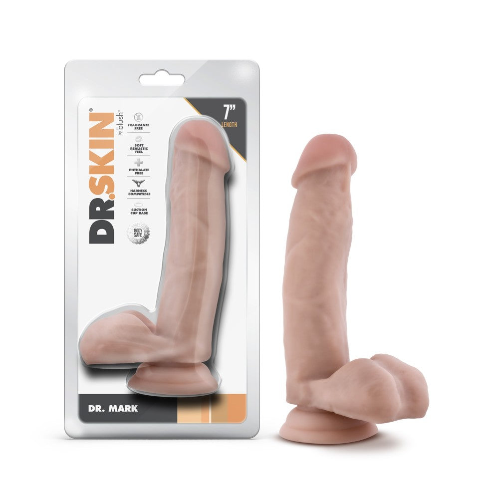Dr. Skin By Blush® | Dr. Mark 7 Inch Long Dildo with Suction Cup & Balls Beige、mySite、bottomscart