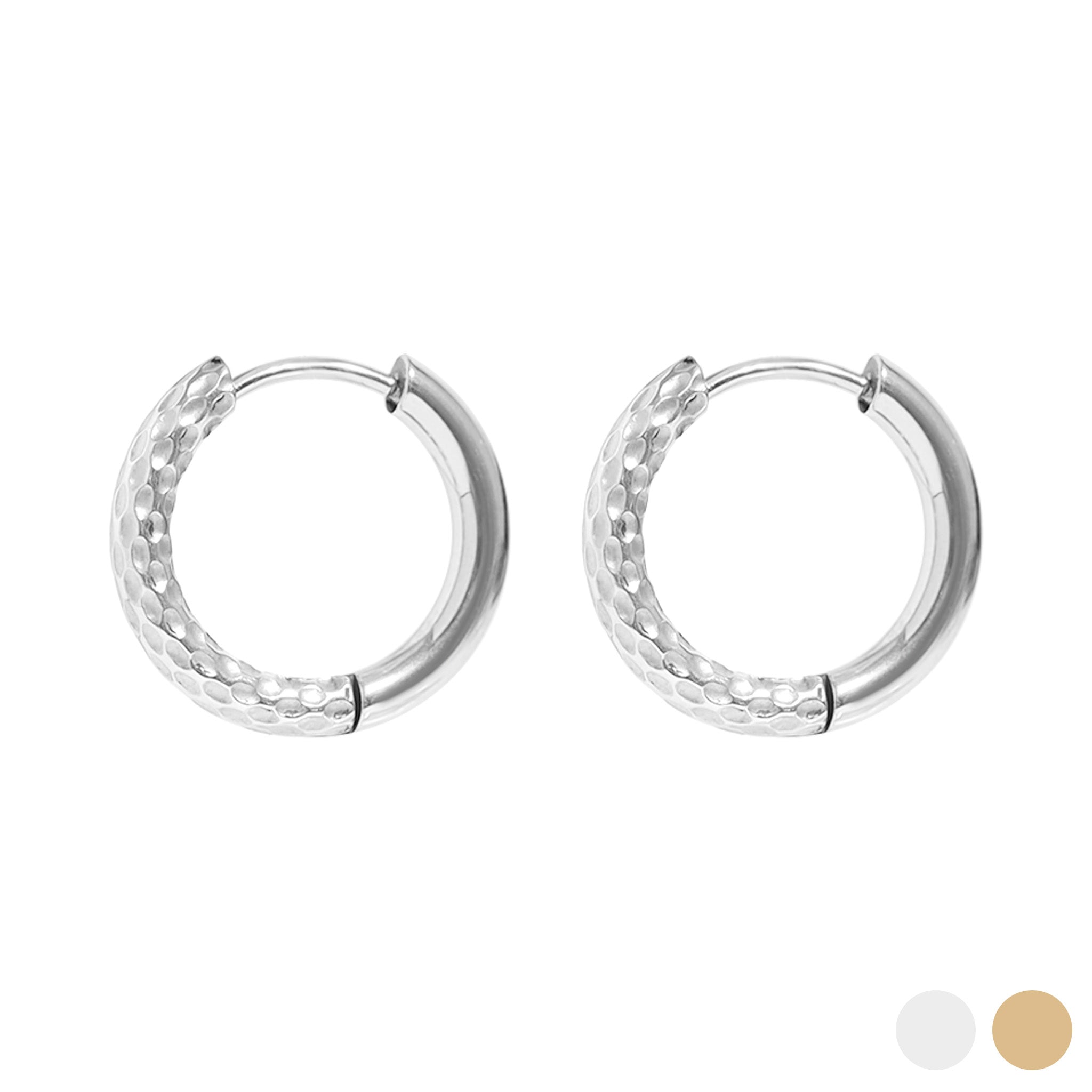 18K Gold PVD Stainless Steel Half Textured Huggie Hoop Earrings / ERJ0030、mySite、dreamappss