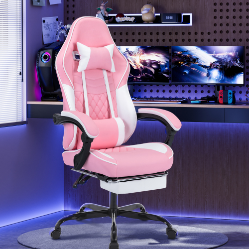 Ergonomic Video Gamer Chairs,Computer Gaming Chairs with Massage Lumbar Support and footrest,Racing Style Computer Chair Adjustable Headrest for Adults,GREEN、、casual