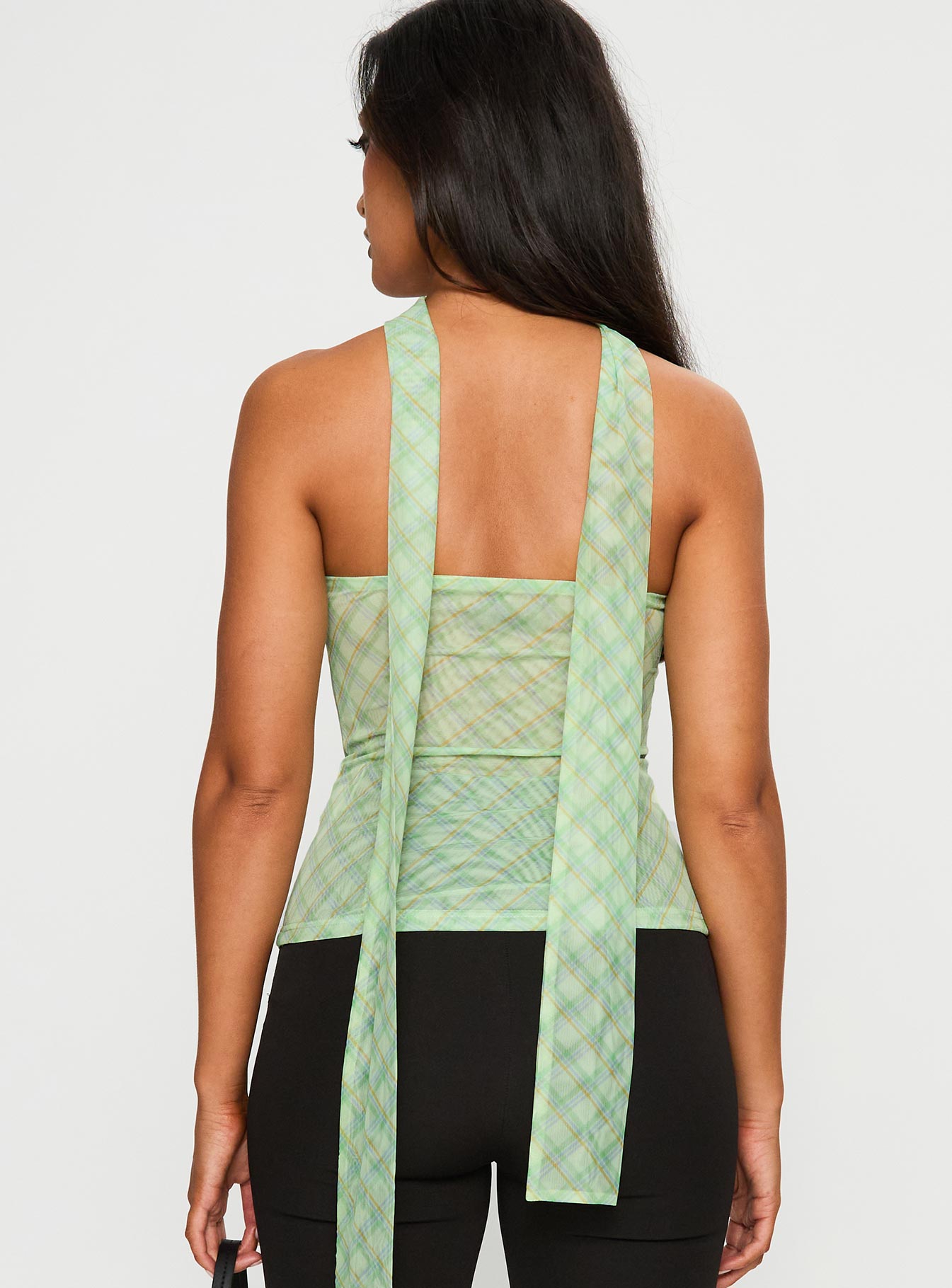 No Comparison Neck Tie Strapless Top Green Check、mySite、solidvoid