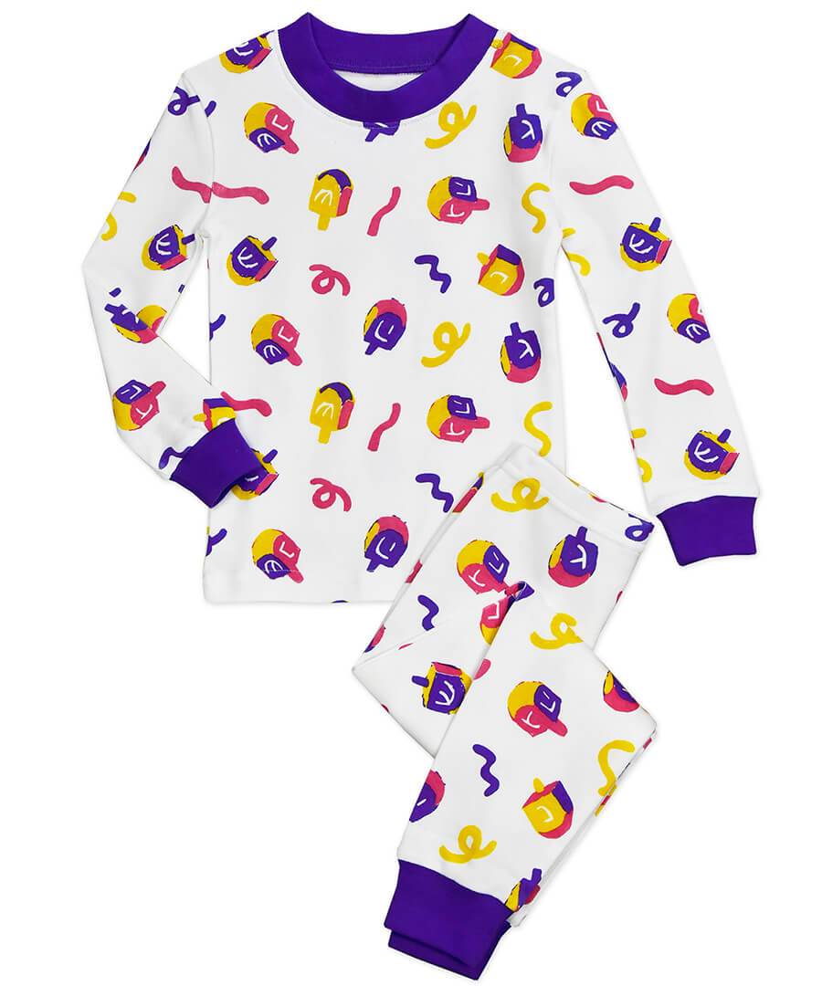 Colorful Dreidels Hanukkah Long John Pajamas - Kids Unisex、mySite、topwebapps