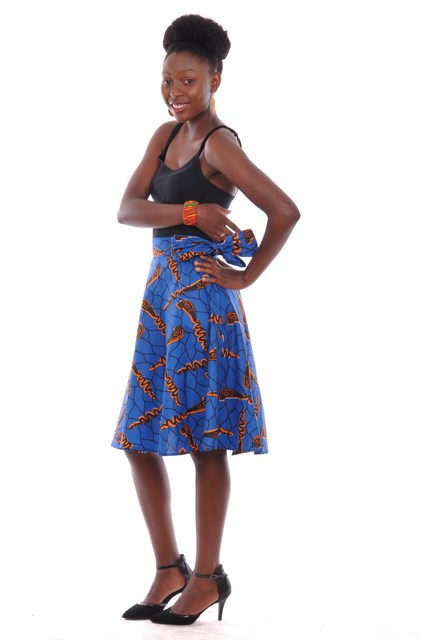Blue-Orange High Waist Print Skirt-DP3728、mySite、solidvoid