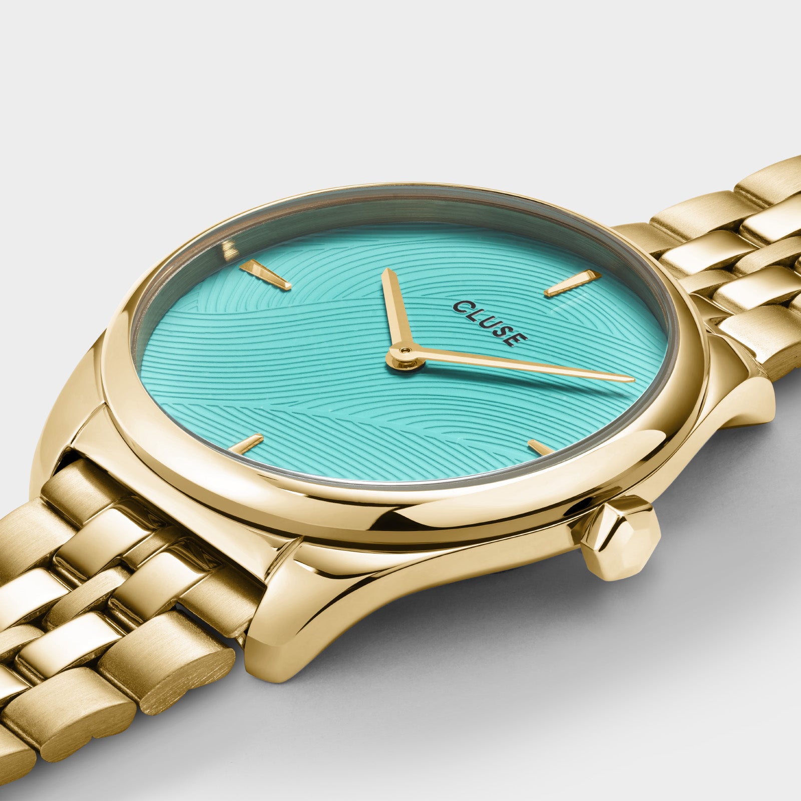 Féroce Petite Watch Steel, Leaf Texture Pool Blue, Gold Colour、mySite、botmansion