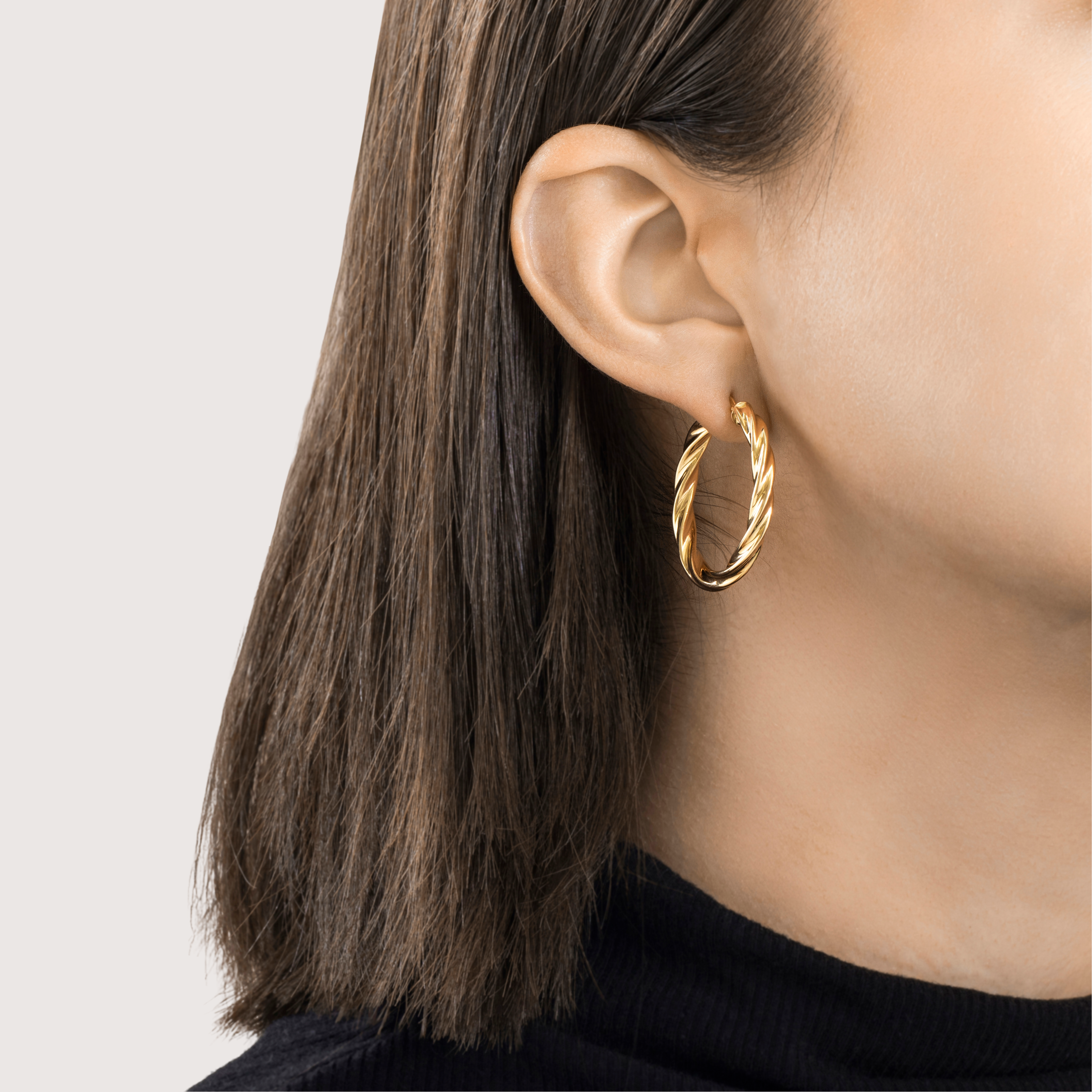 Vintage Italian 18k Yellow Gold Elliptical Twists Hoop Earrings、mySite、hinf8tx79