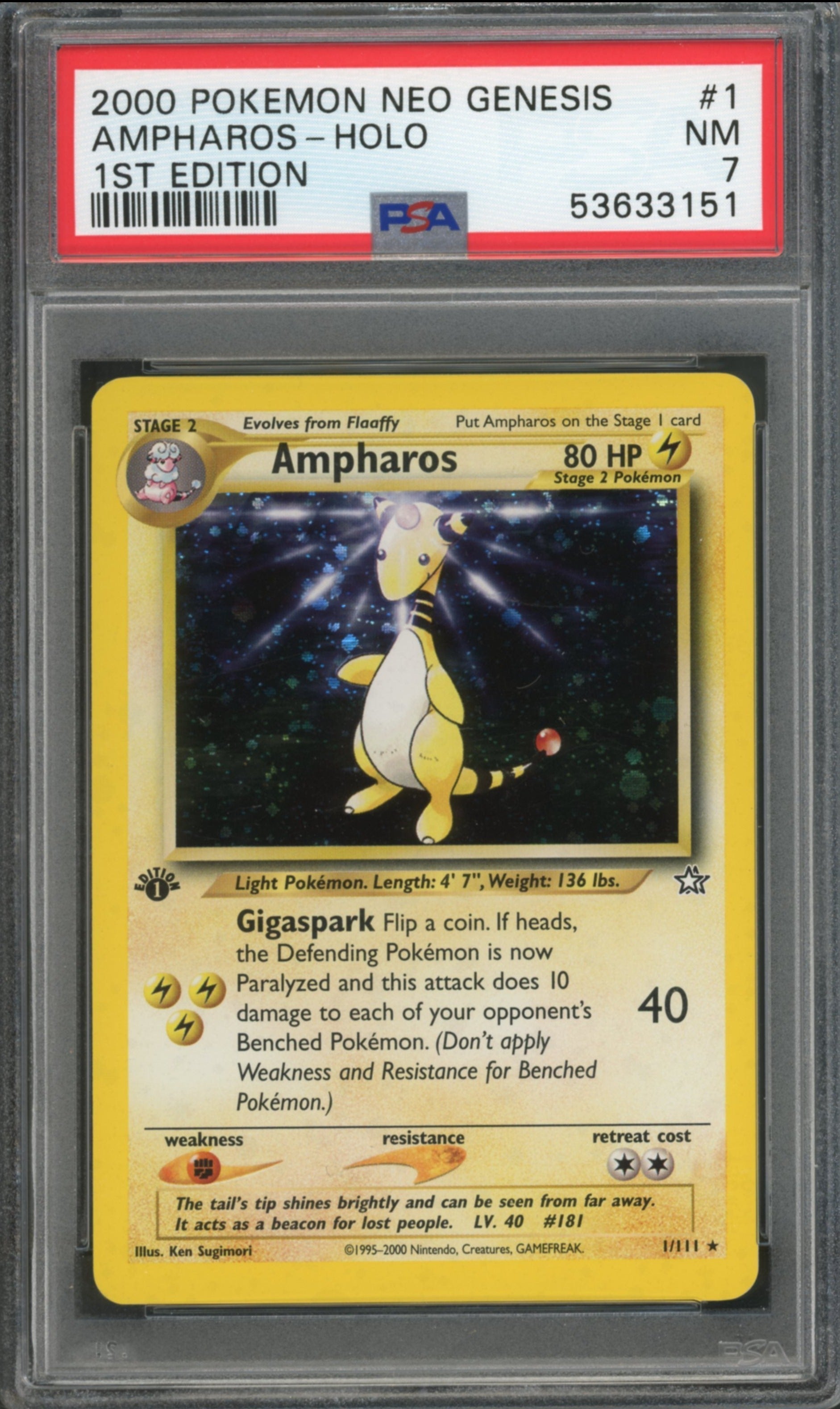 Ampharos #1 1st Edition PSA 7 Neo Genesis、mySite、waistdrama