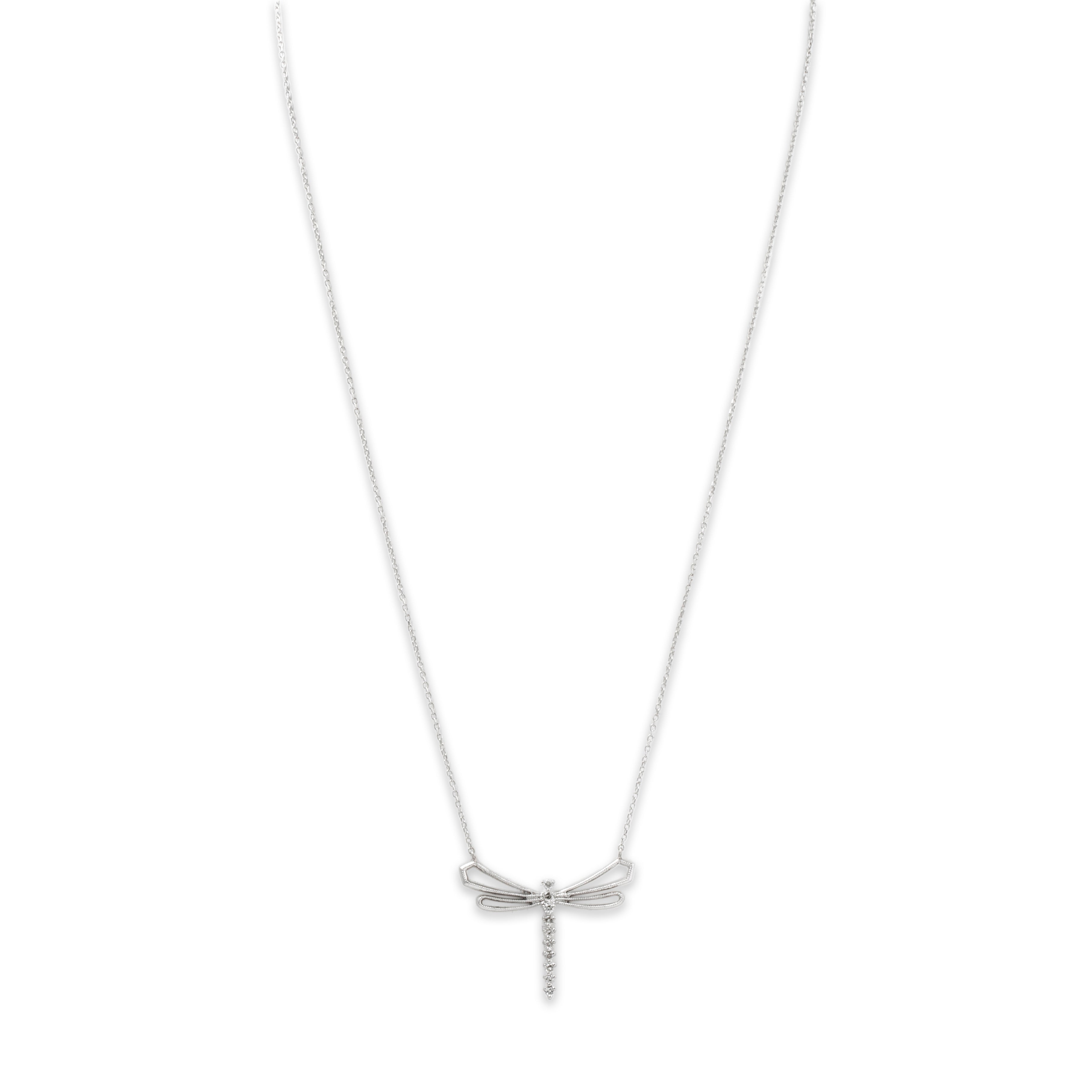 Vintage 14k White Gold .21cttw Diamond Figural Dragonfly Necklace 18、mySite、hinf8tx79