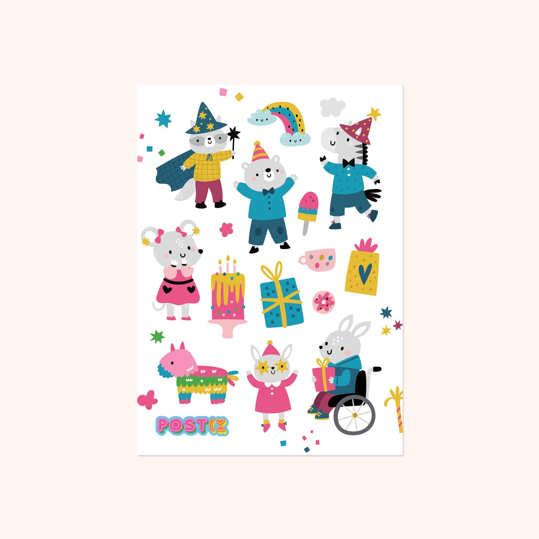  Animals Birthday Party Sticker Sheet、mySite、ghnorth