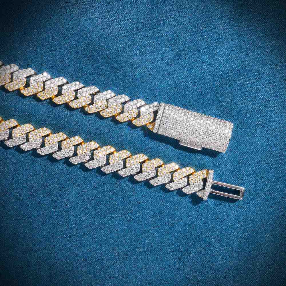 10MM Split Two Tone Moissanite Cuban Link Chain 14K Gold、mySite、hinf8tx79