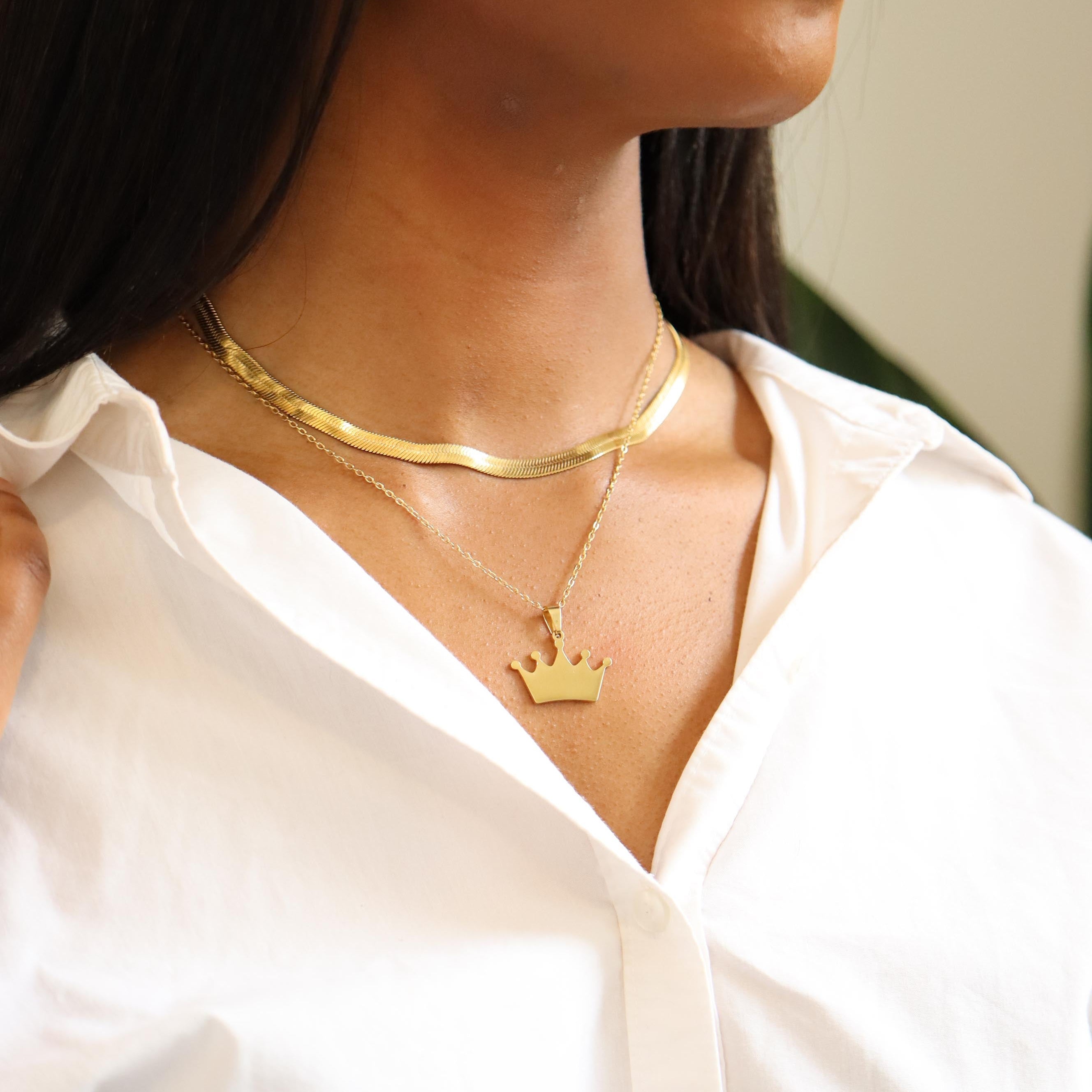 18K Gold PVD Stainless Steel Blank Crown Necklace / SBB0262、mySite、dreamappss