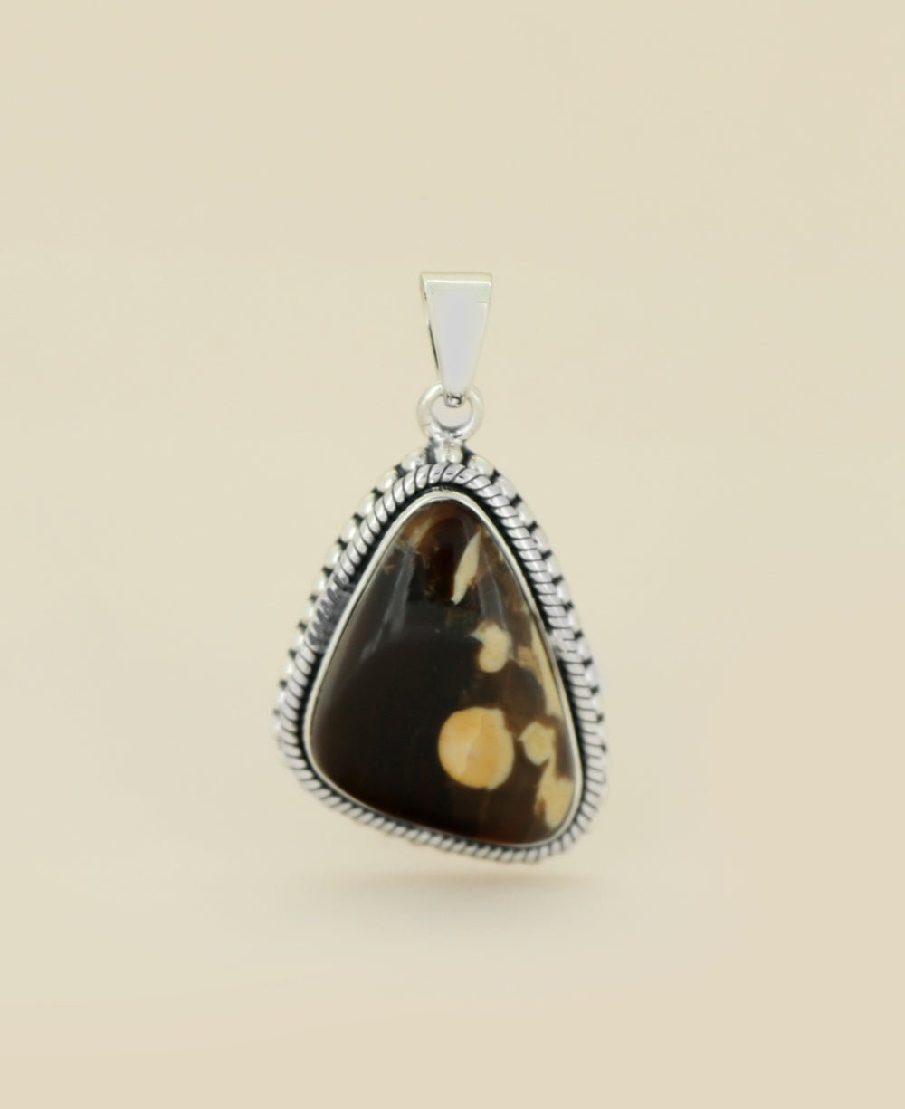 Sterling Silver Peanut Wood Jasper Pendant - Unique Fluid Organic Triangle、mySite、topwebapps