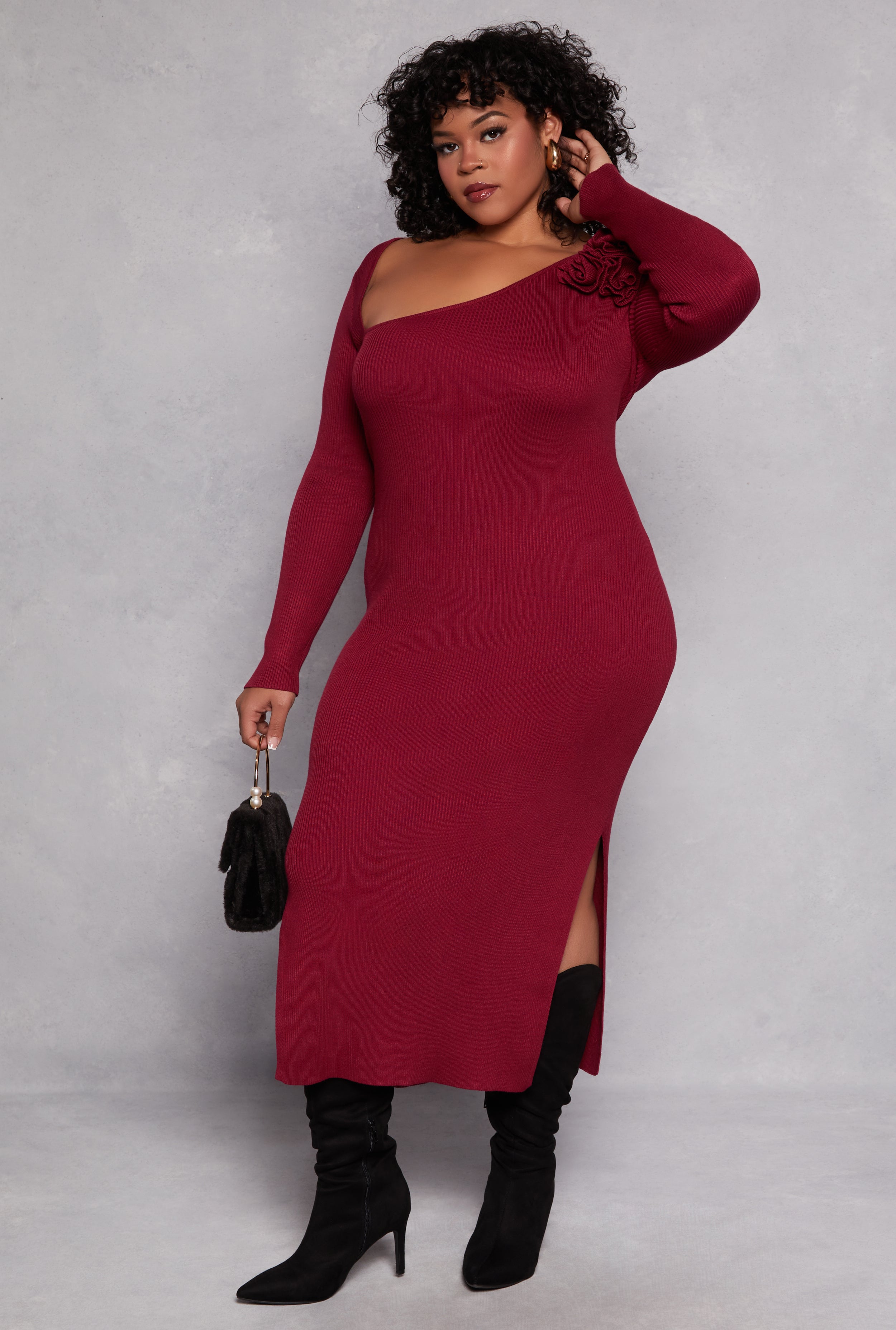 Plus Size Almost Famous 3D Rose Sweater Dress、mySite、camillekostekn