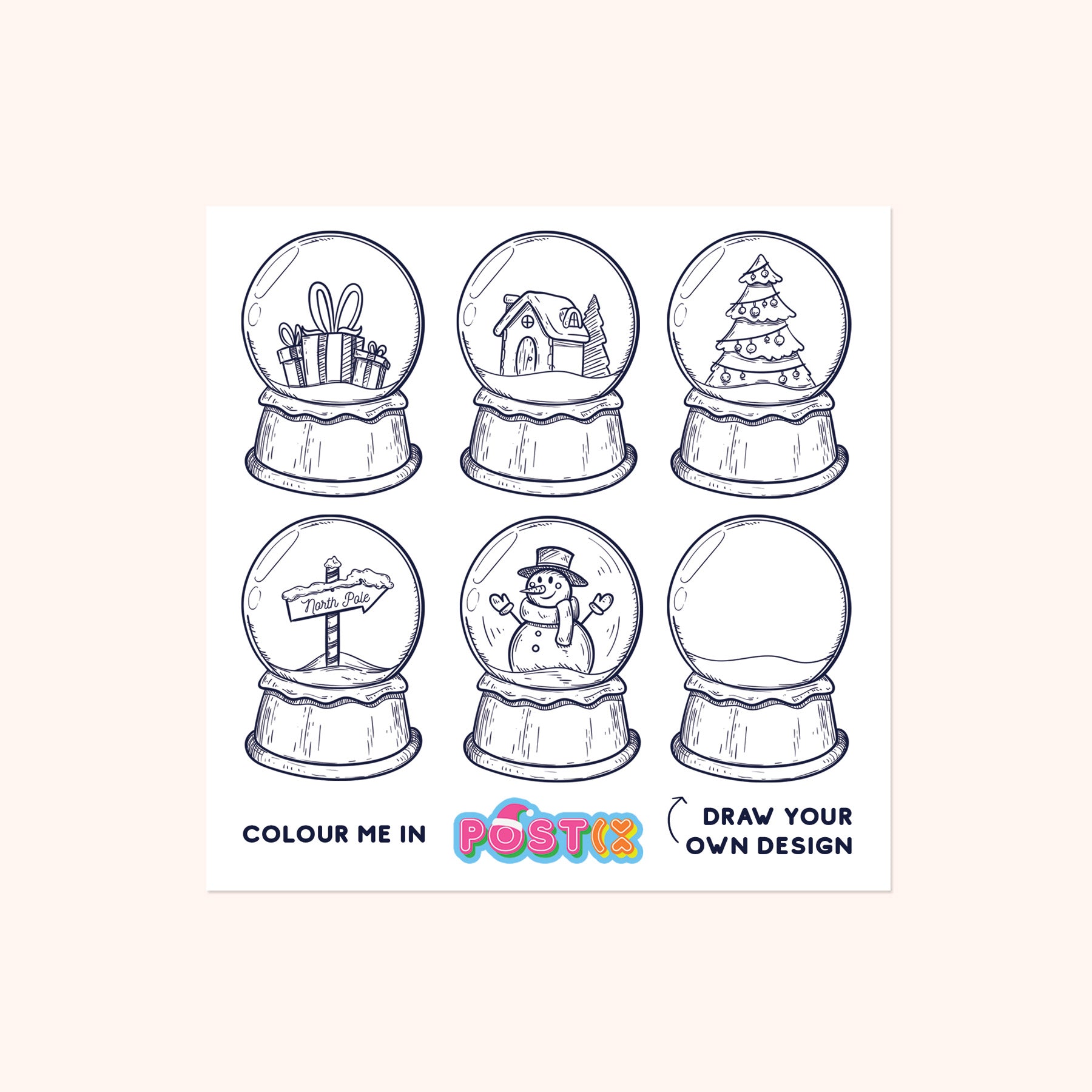  Snow Globes Square Coloring In Sticker Sheet、mySite、ghnorth