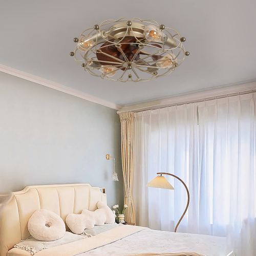 Low Profile Caged Ceiling Fan with Lights Remote Control, Embedded modern industrial ceiling fan、、eastwooduniform