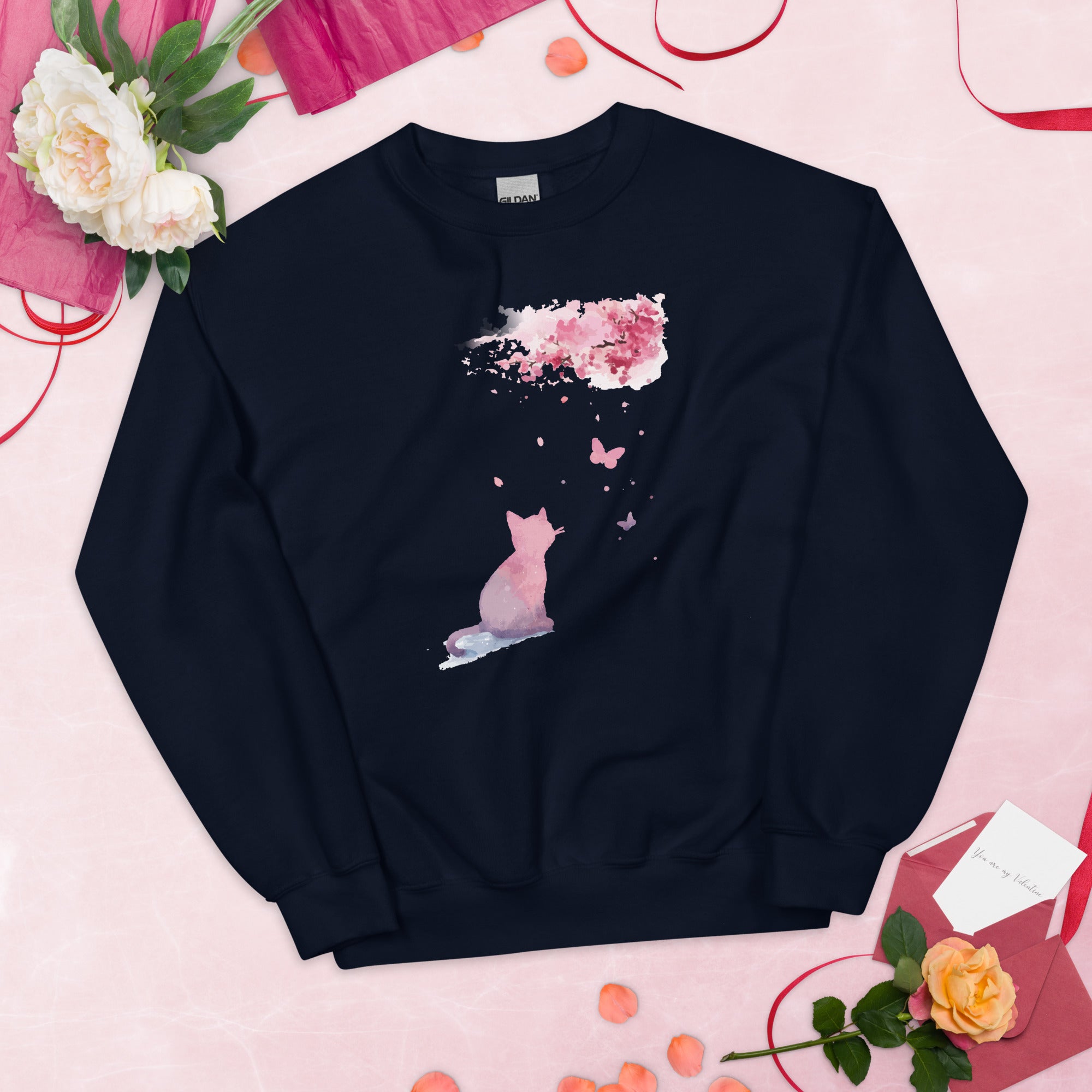 Cherry Blossom Kitten Crewneck Sweatshirt、mySite、camillekostekn